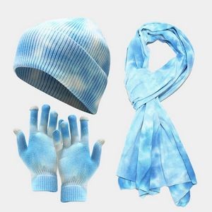 Skiing Hat Windproof Tie-dye Knit Gloves Knitted Scarf Sets 5
