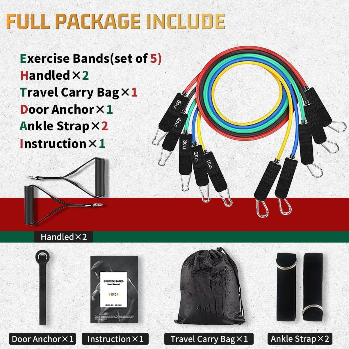 Unisex Home Adjustable Resistance Exercise Workout Bands 7