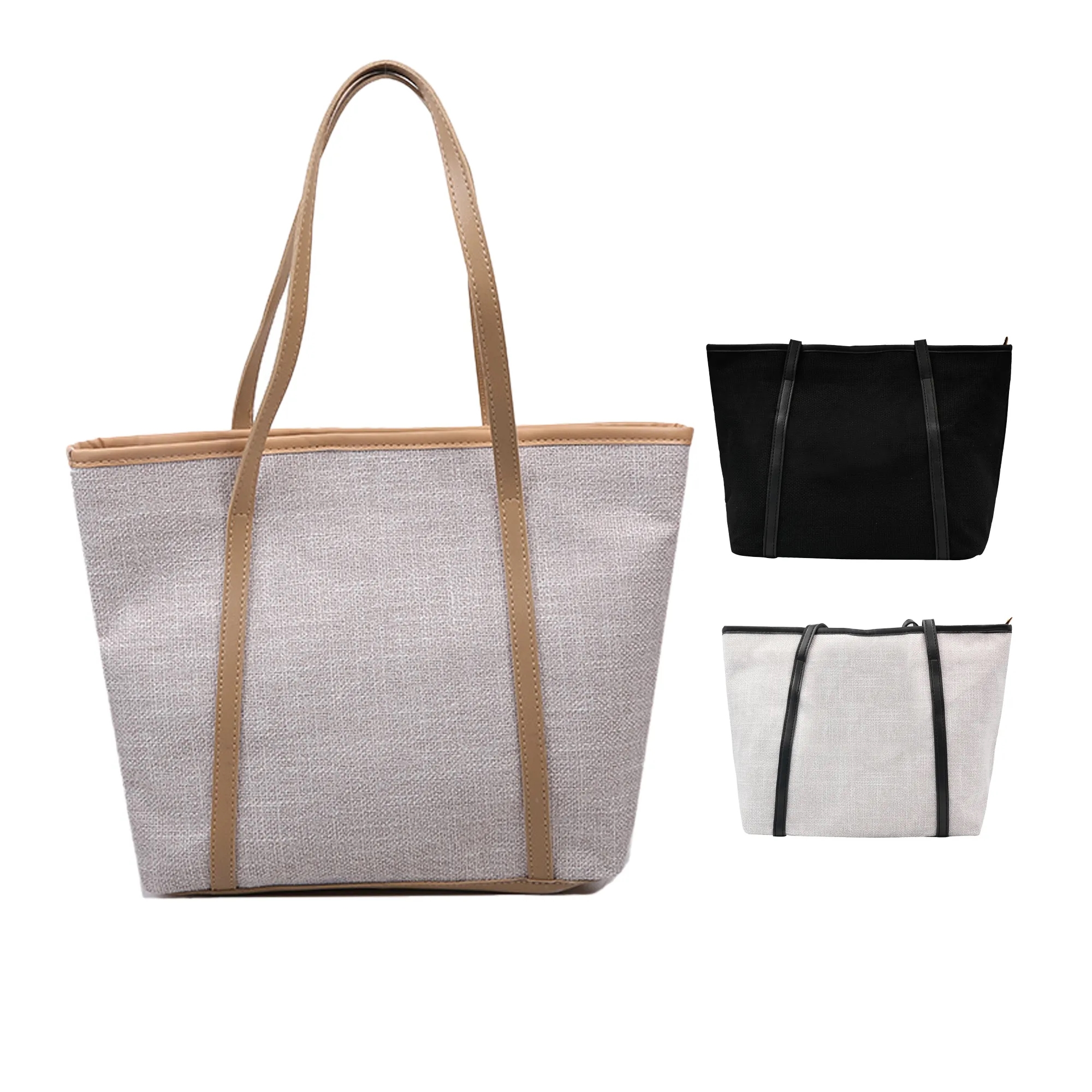 Casual Canvas Tote Bag with Leather Handle, custom tote bag with logo imprint 2