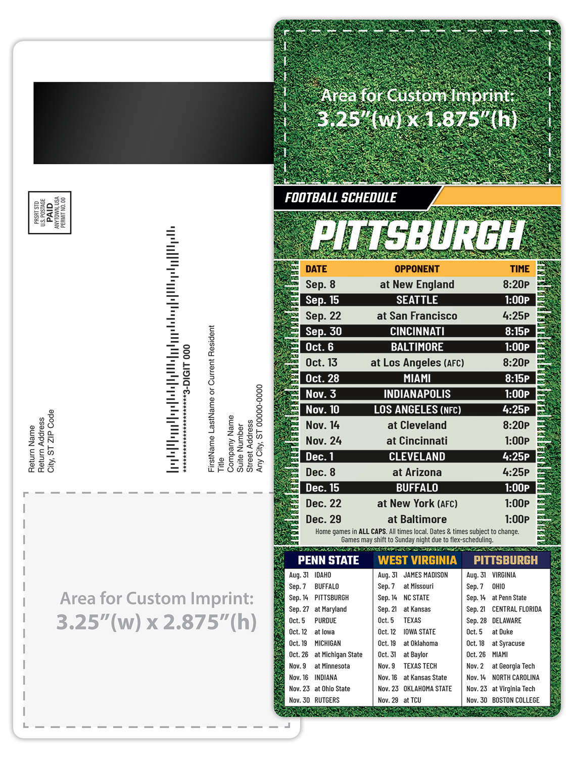 Football Schedule Laminated Card/Postcard with Magnet Strip 3.5x8.5 - 14 pt. 4