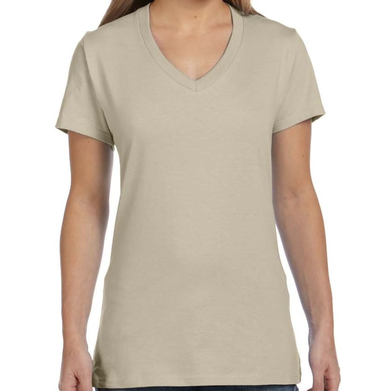 Hanes Ladies 4.5 Oz., 100% Ringspun Cotton Nano-T® V-Neck T- 26