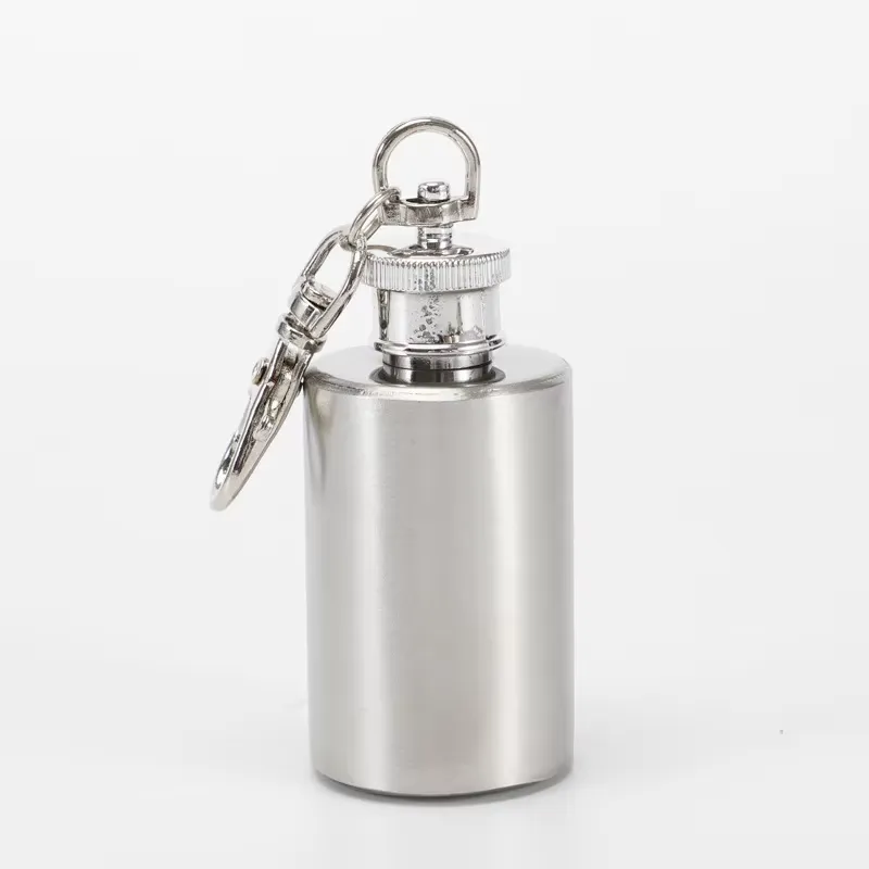 Mini Stainless Steel Hip Flask with Keychain 1 OZ 5