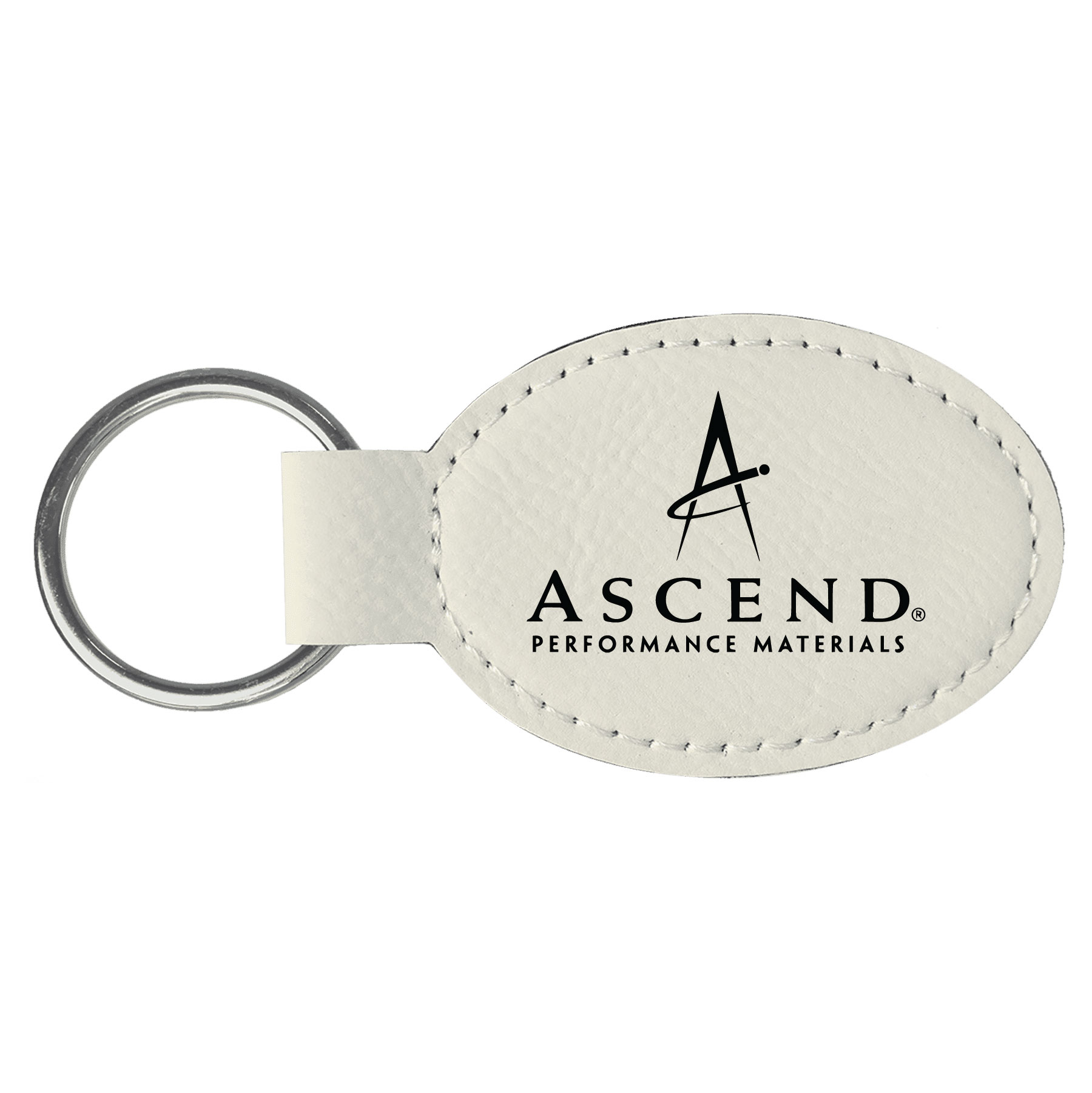 White Leatherette Oval Keychain