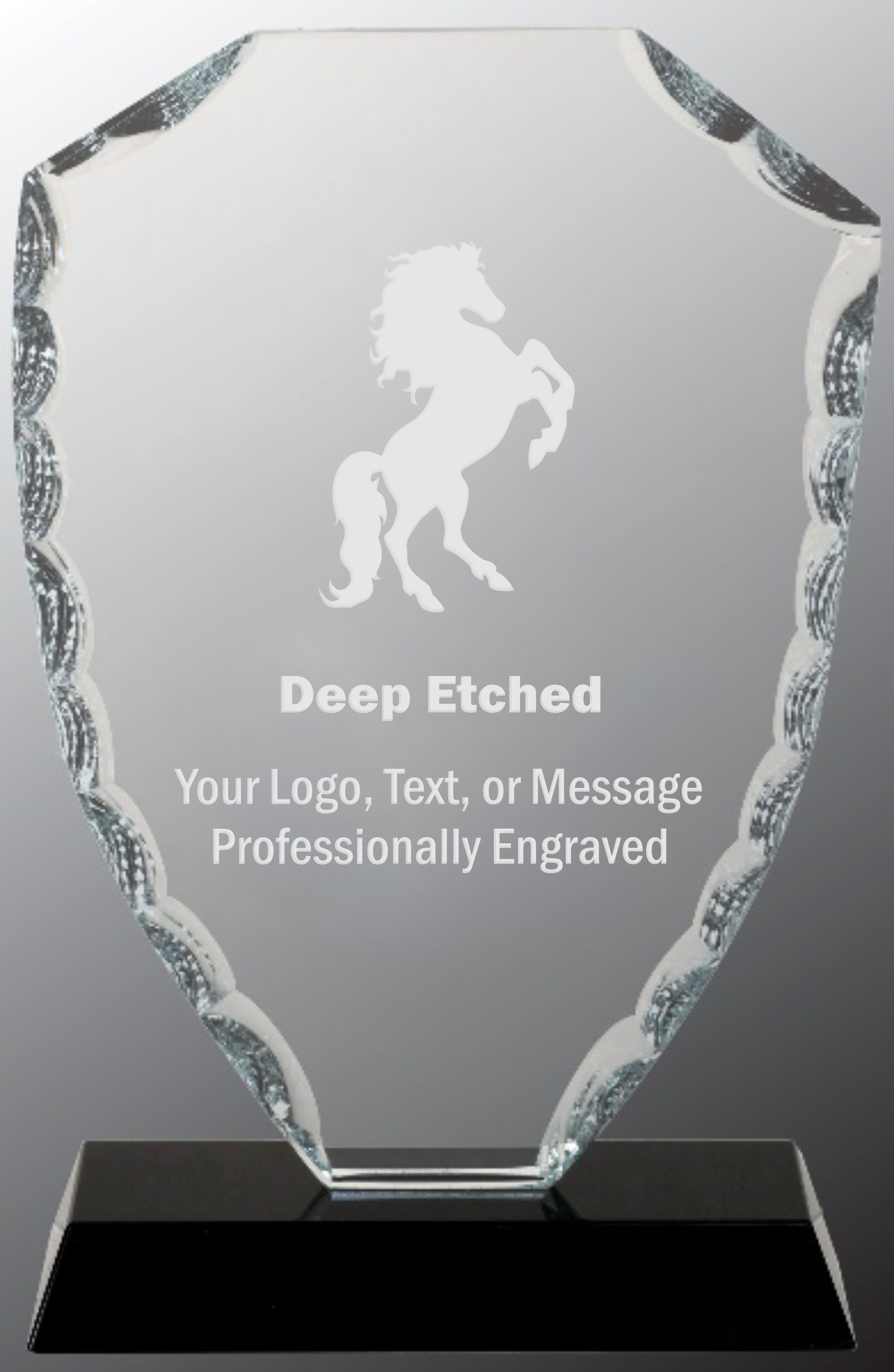 6 1/2" Shield Facet Glass Award on Black Base