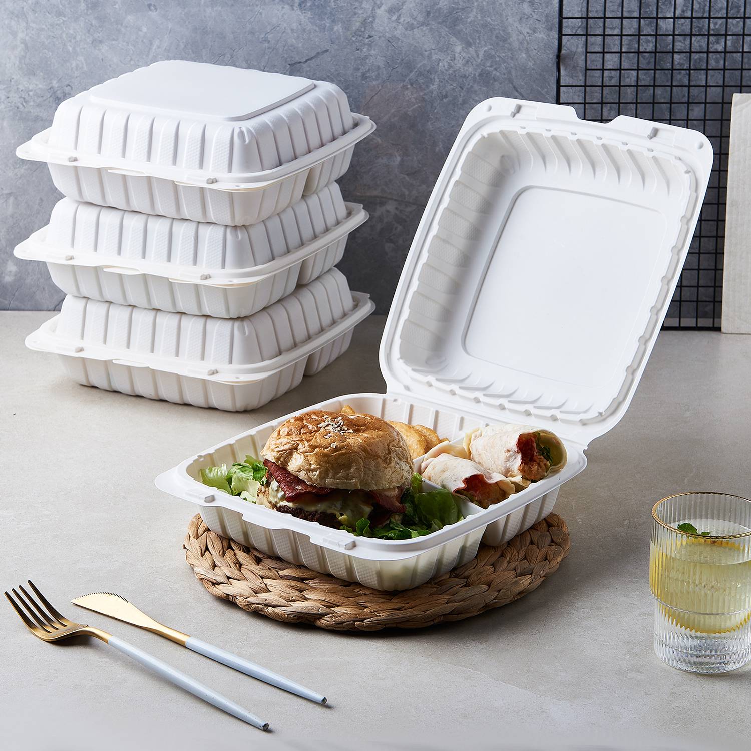 Convenient Disposable 3-Compartment Food Container 4