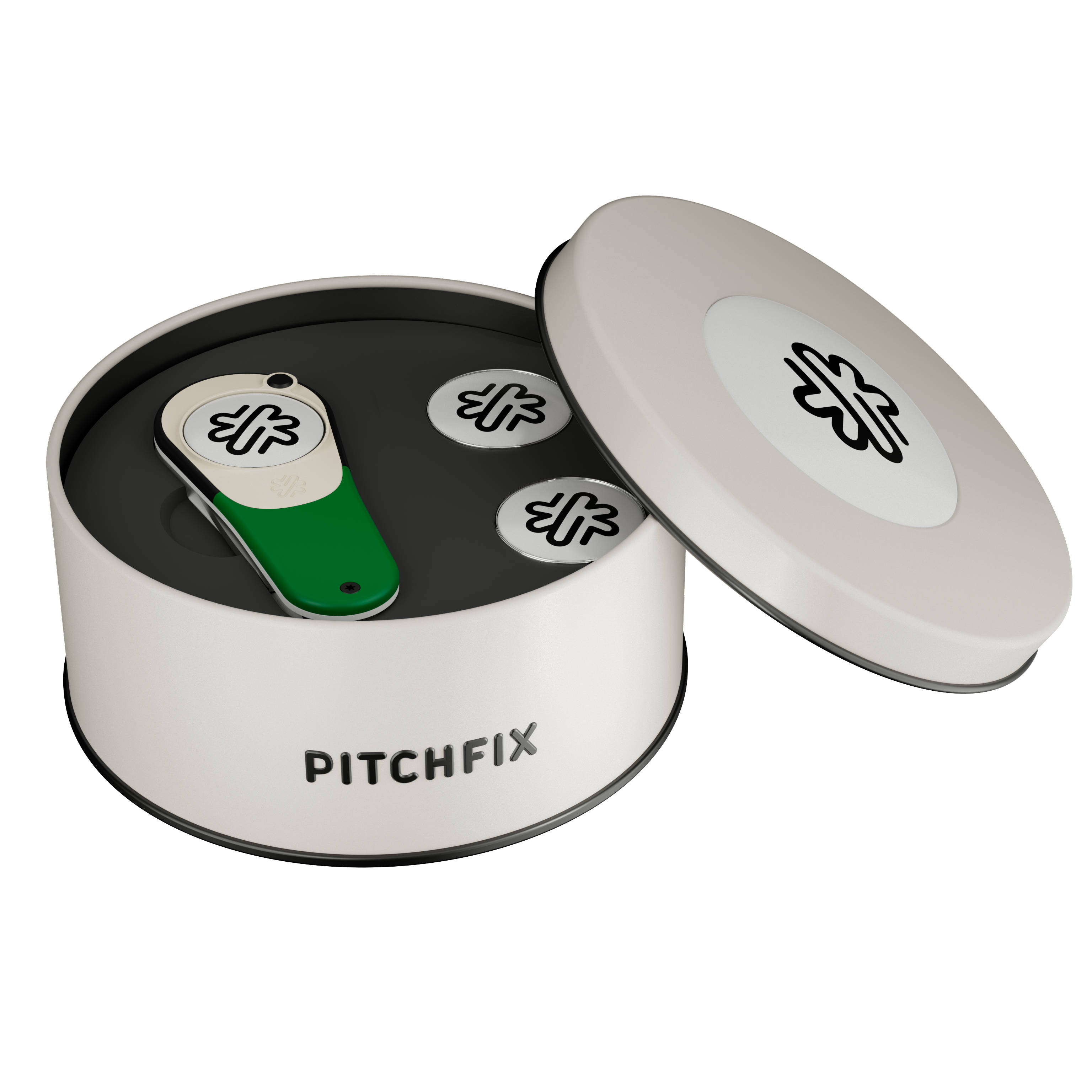Pitchfix Icon Golf Divot Tool in Round Tin with Two Extra Ball Markers 2