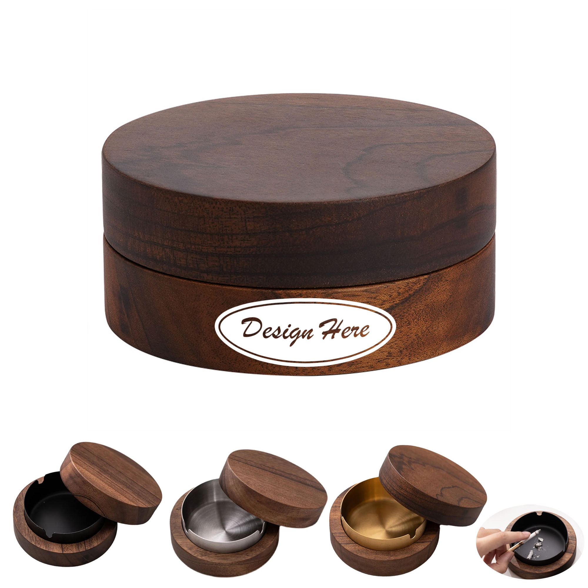 Ashtray with Lid, Crafted from Nordic Walnut for Anti-Splash 2