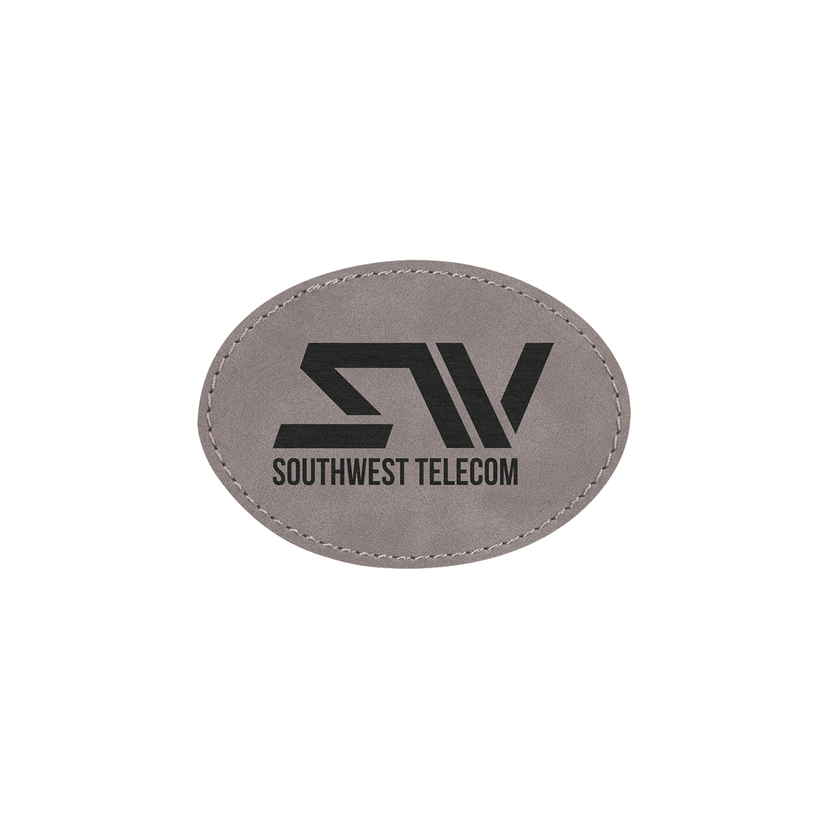 3" x 2" Gray Leatherette Oval Patch with Adhesive