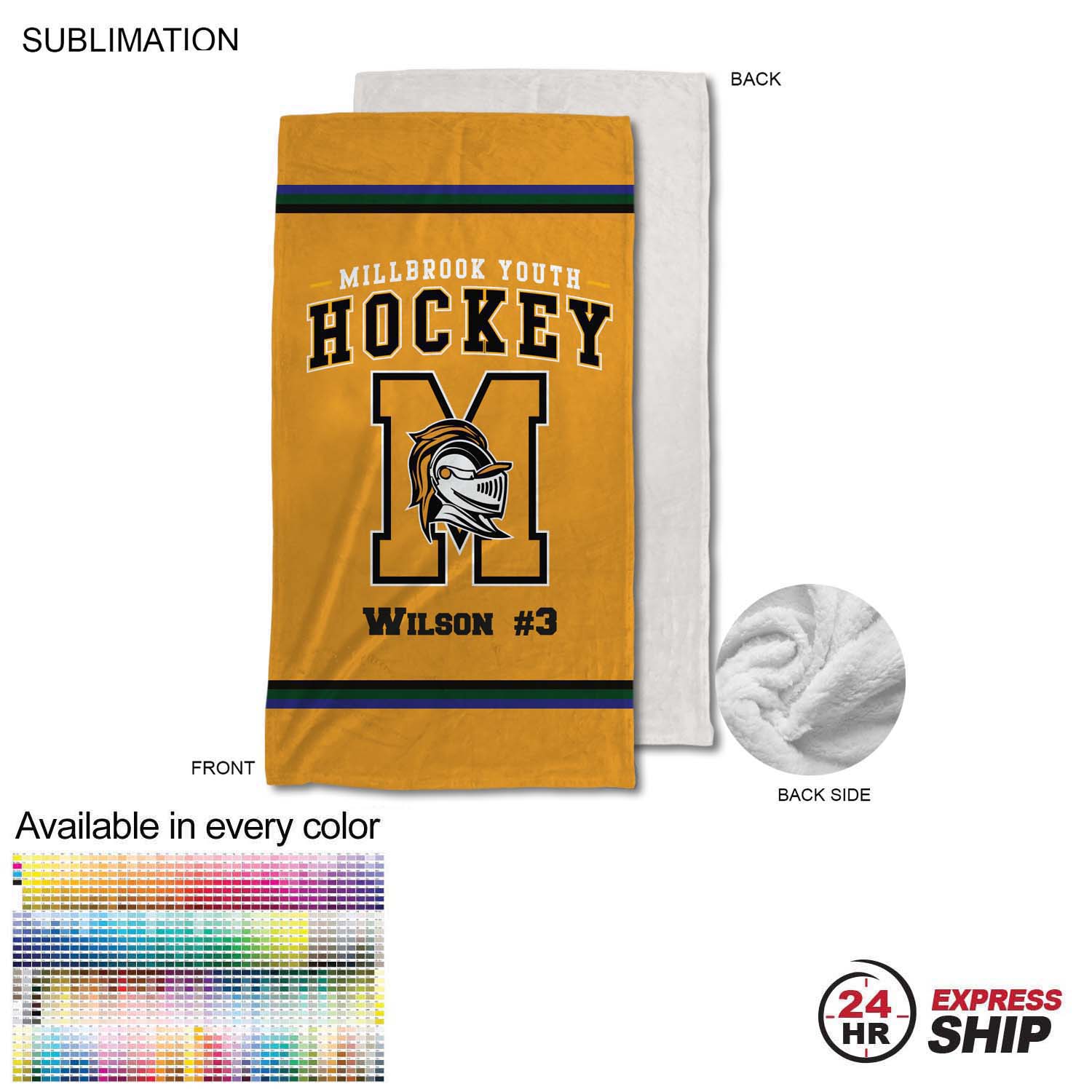 24 Hr Express Ship - Team Blanket in Plush and cozy Mink Flannel Fleece, 30x60, Stadium size 6