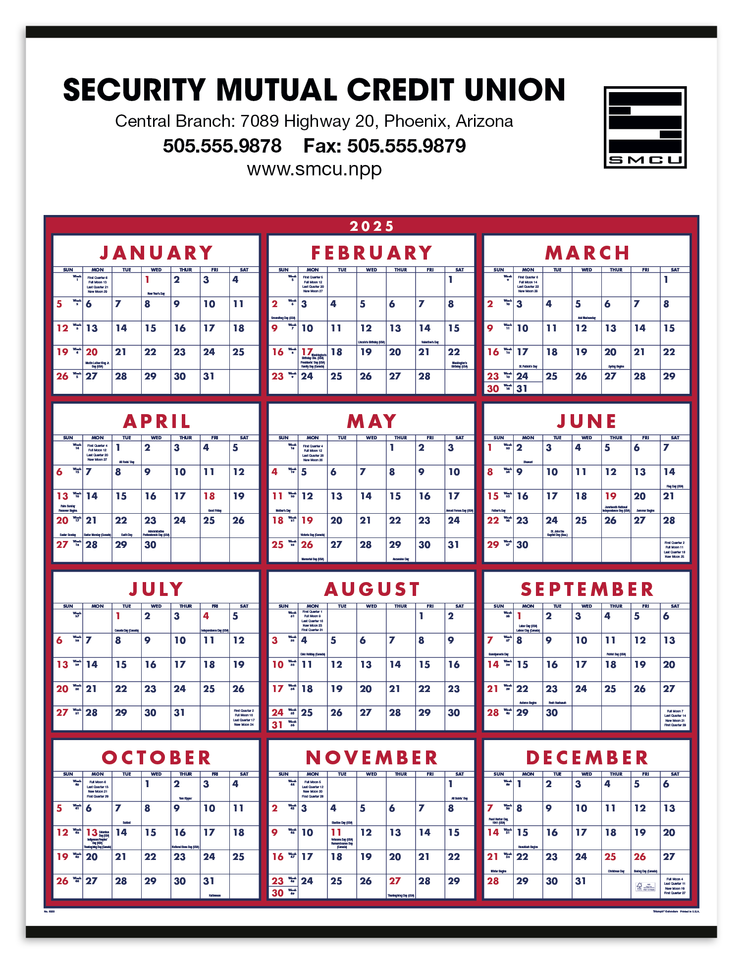 Triumph® Calendars Black & White Span-A-Year Non-Laminated Calendar 28