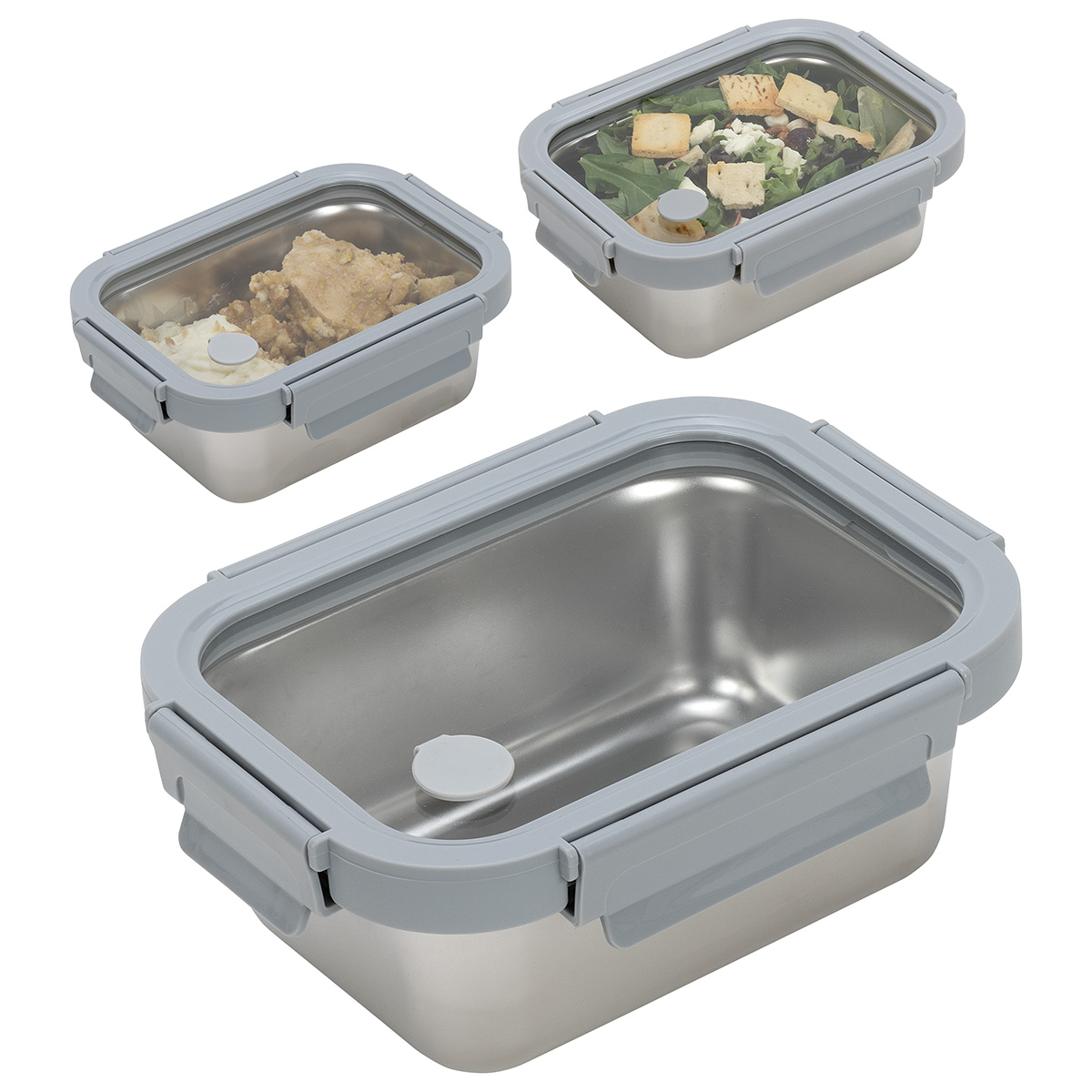 Heat 'N Eat Microwaveable Stainless Steel Lunch Box with Vented Glass Lid 8