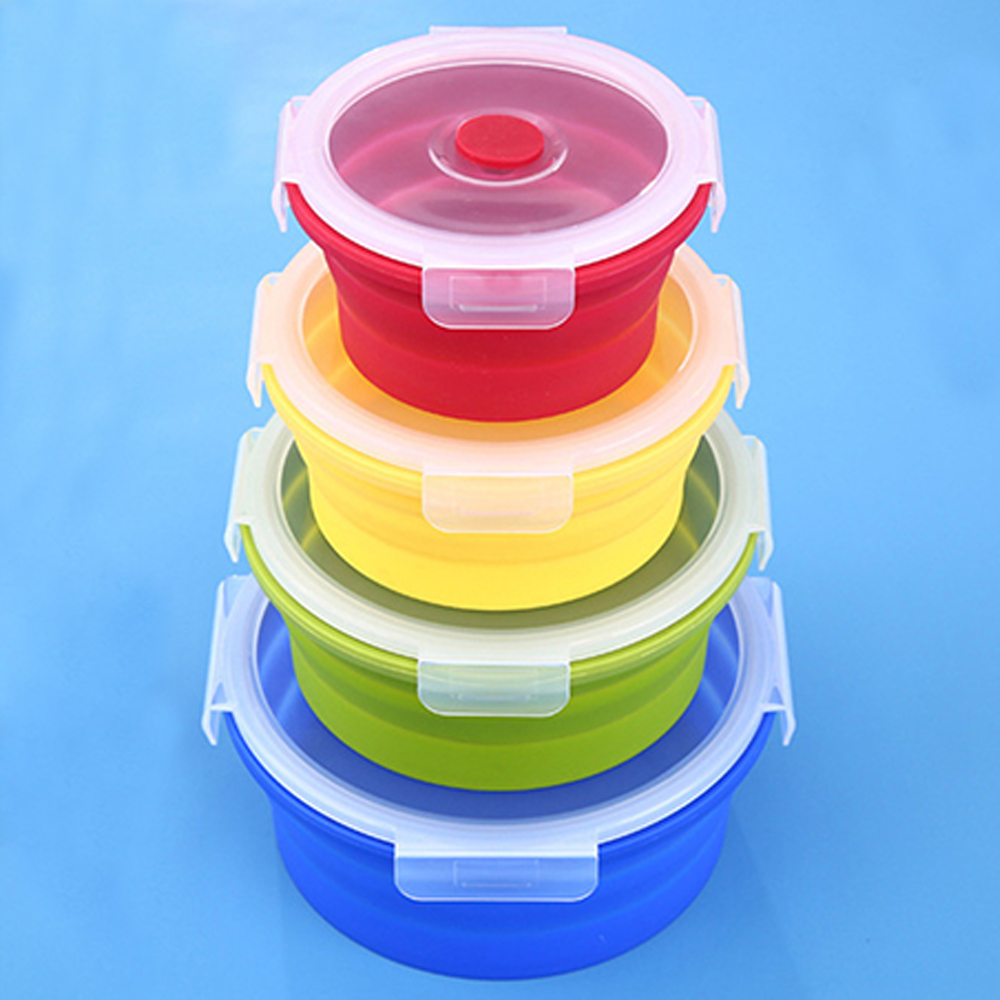 350ml Round silicone folding bowl lunch box travel picnic box 6