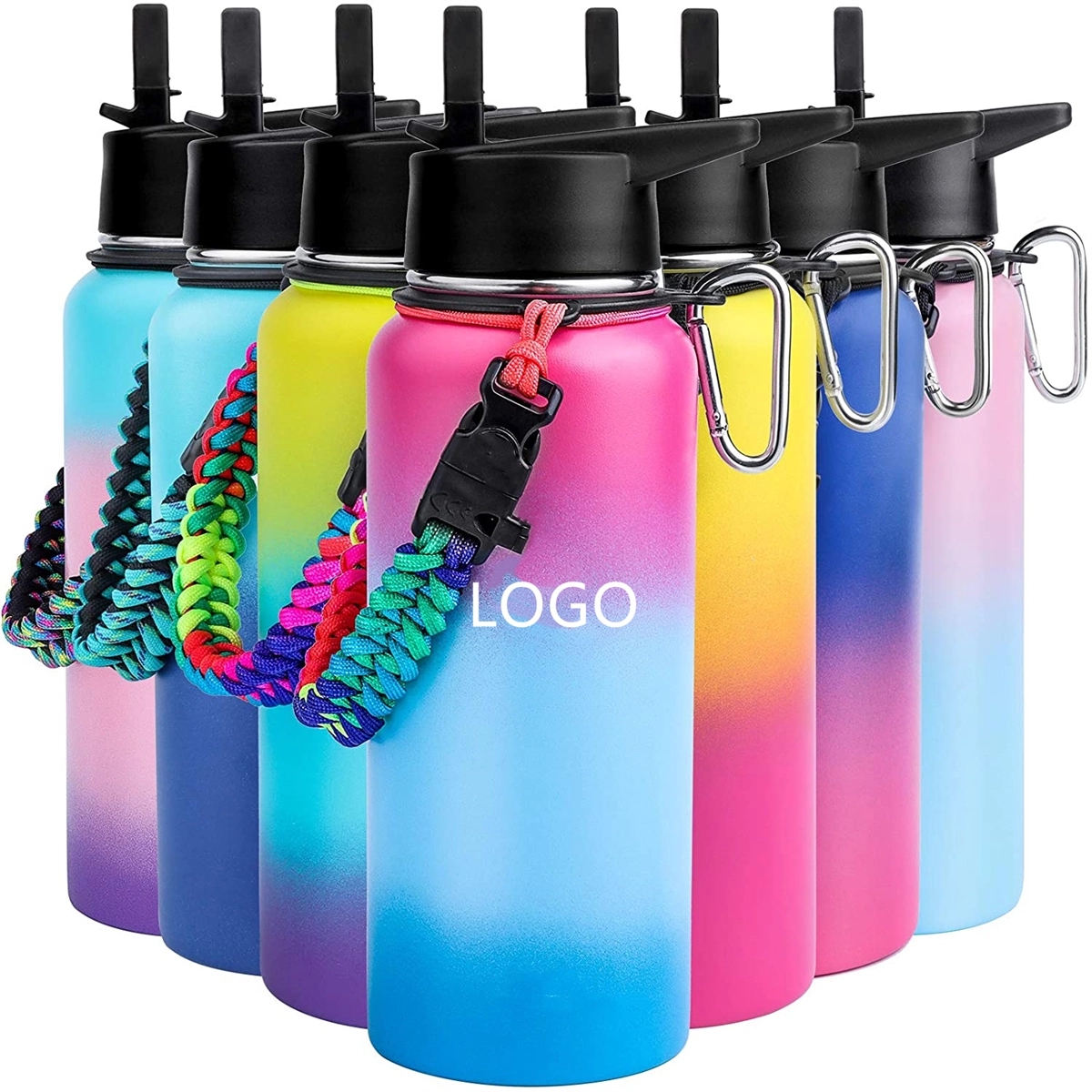 32 Oz Insulated Water Bottle With Straw Lid Paracord Handle, custom water bottle with logo imprint 6