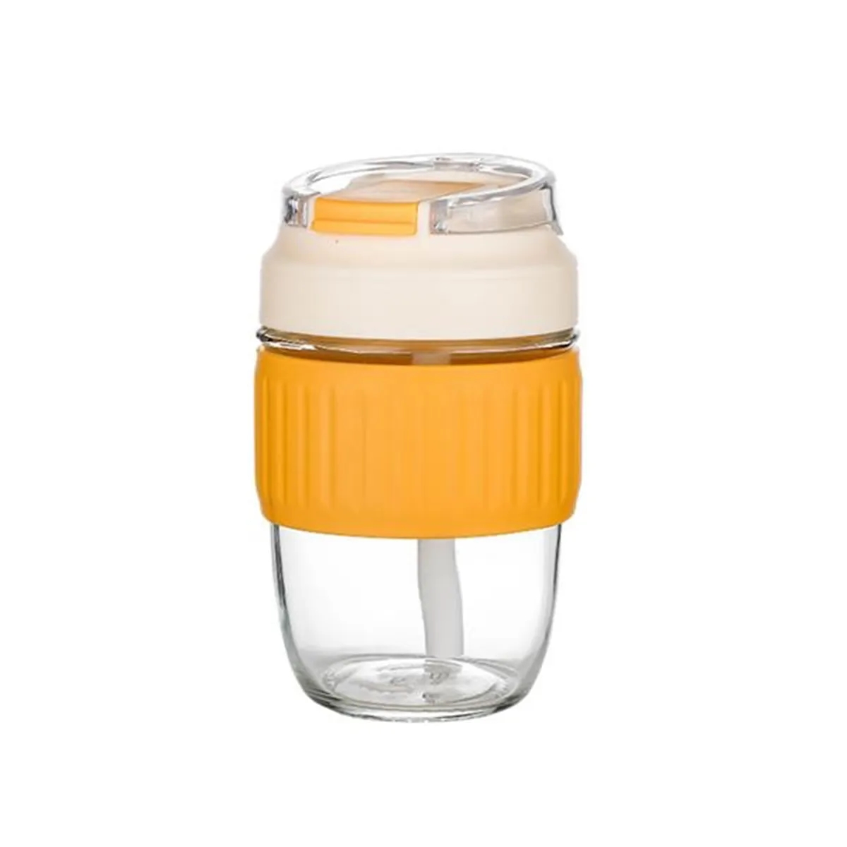 Coffee Drinking Silicone Sleeve Clear Cup with Lid and Straw 2