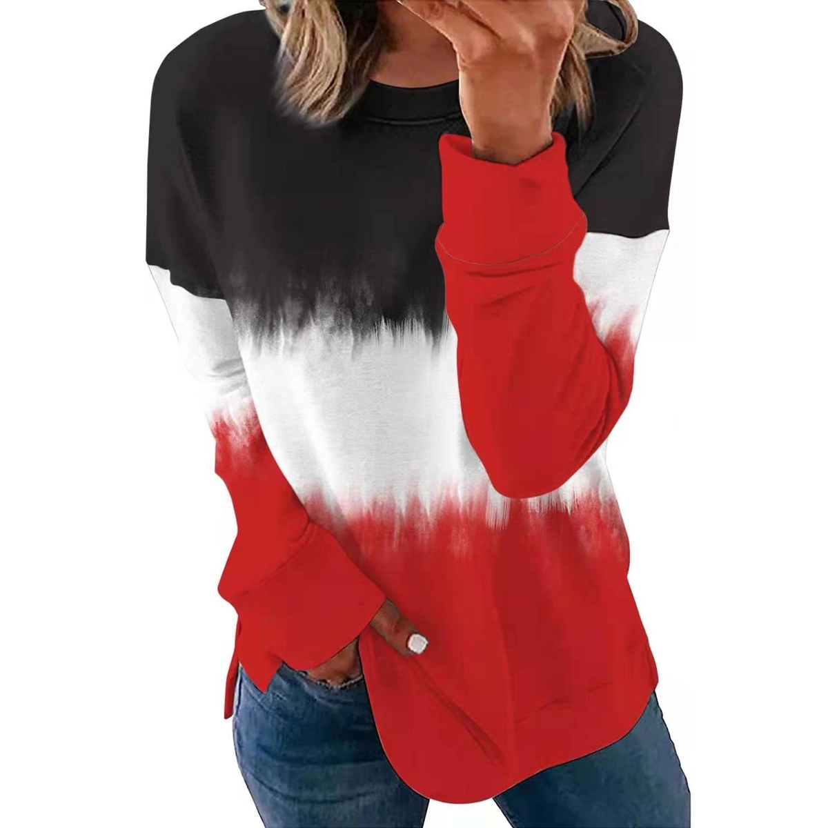 Long Sleeve Round Neck Casual Printed Blouses Tops T Shirts 4