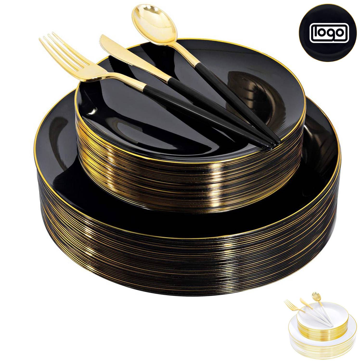 Gold Foiled Plastic Dinner Plates Set 2