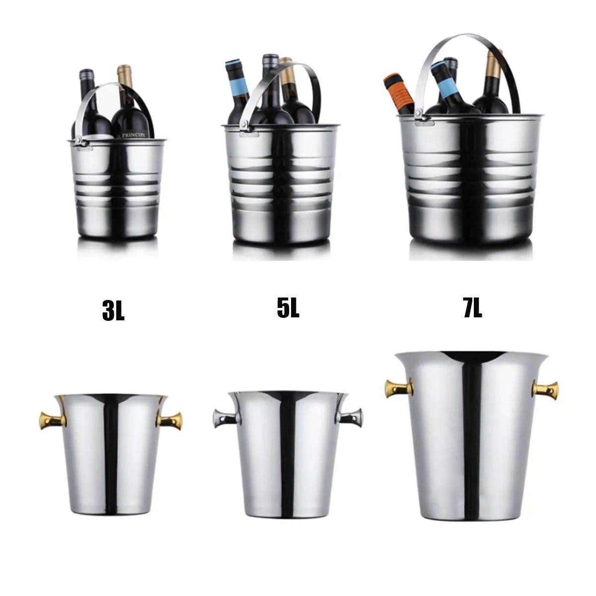 3L 5L 7L Custom Stainless Steel Pails Conical Ice Buckets 8