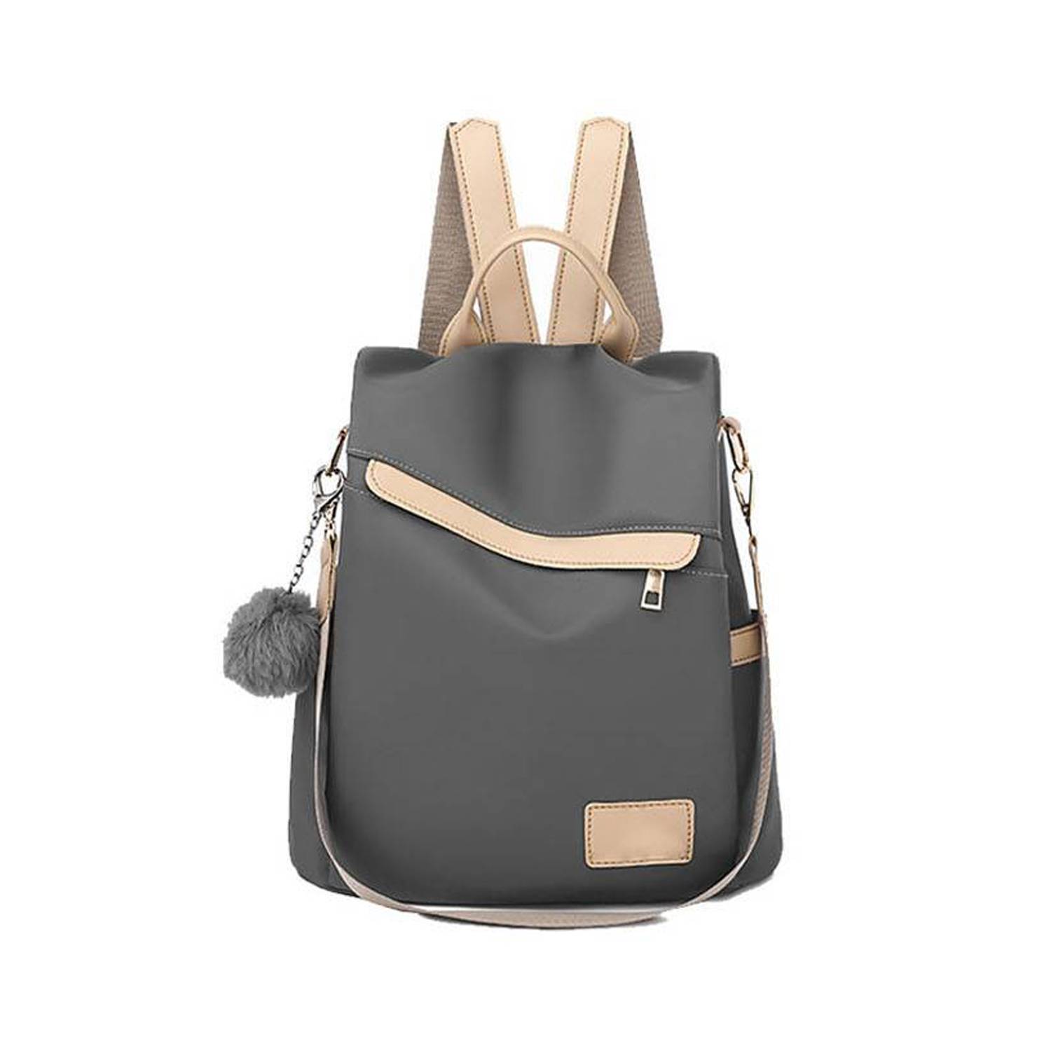 Nylon Waterproof Backpack w/ Plush Ball Pendant 6