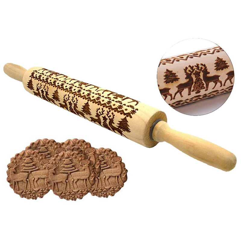 Christmas Engraved Wooden Rolling Pins for Baking Embossed 1