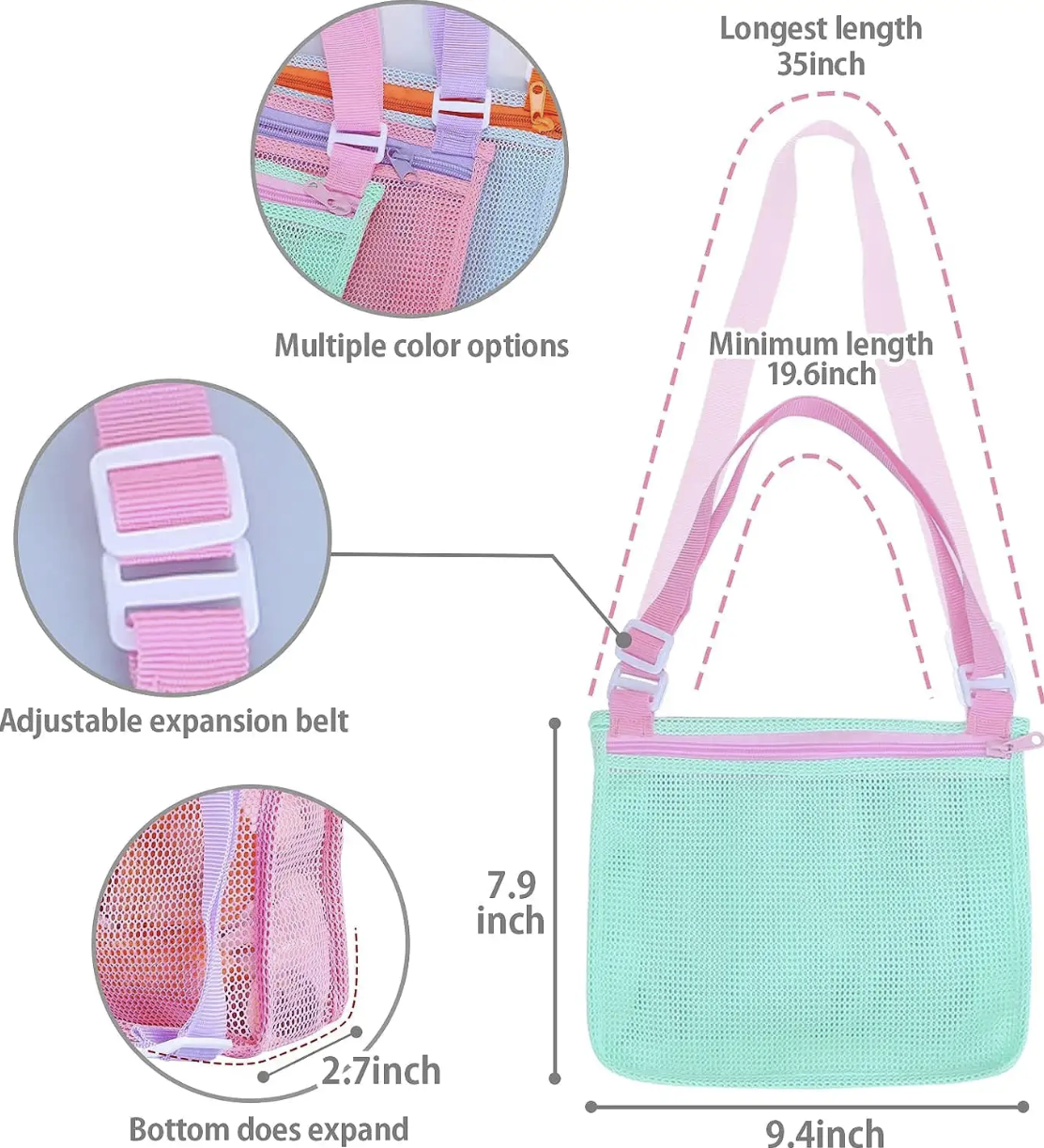 Colorful Foldable Travel Beach Swimming Toy Storage Mesh Bag 4