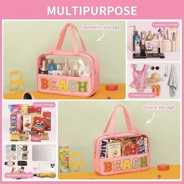 Waterproof Chenille Letter Patch Clear Makeup Bag 5