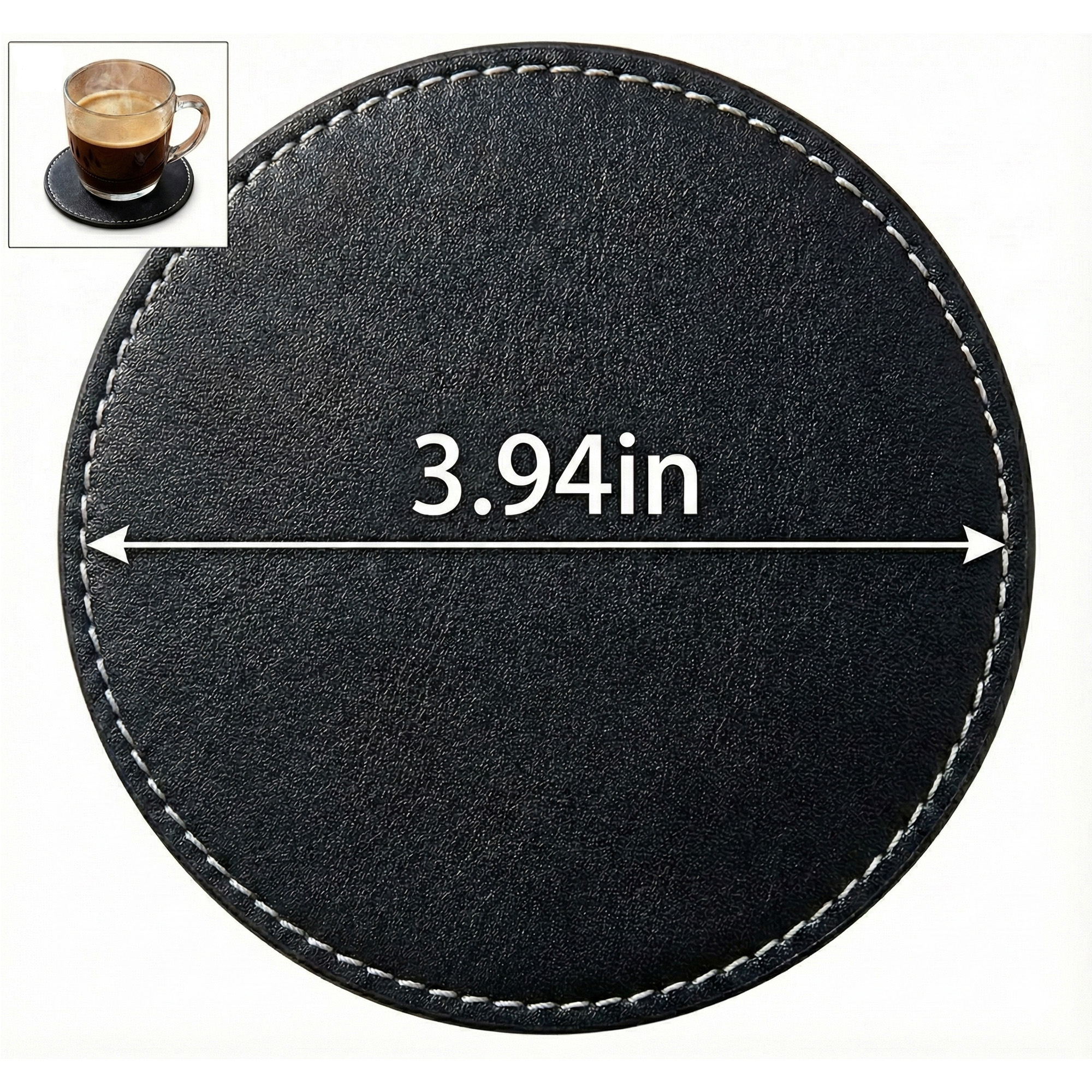 Round PU Leather Drink Coaster With Stitched Edge 3