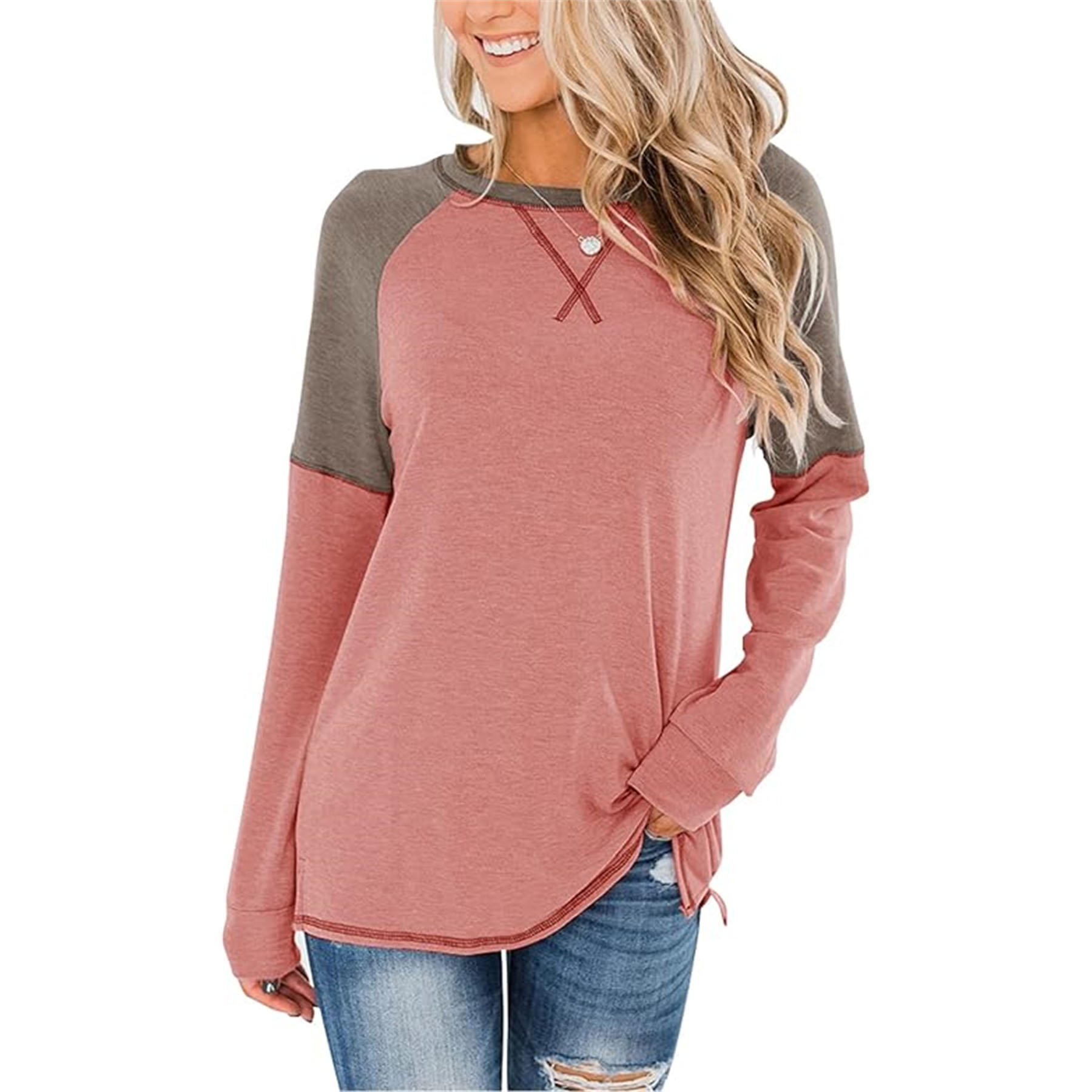 Women's Crew Neck Color Block Blouse 25