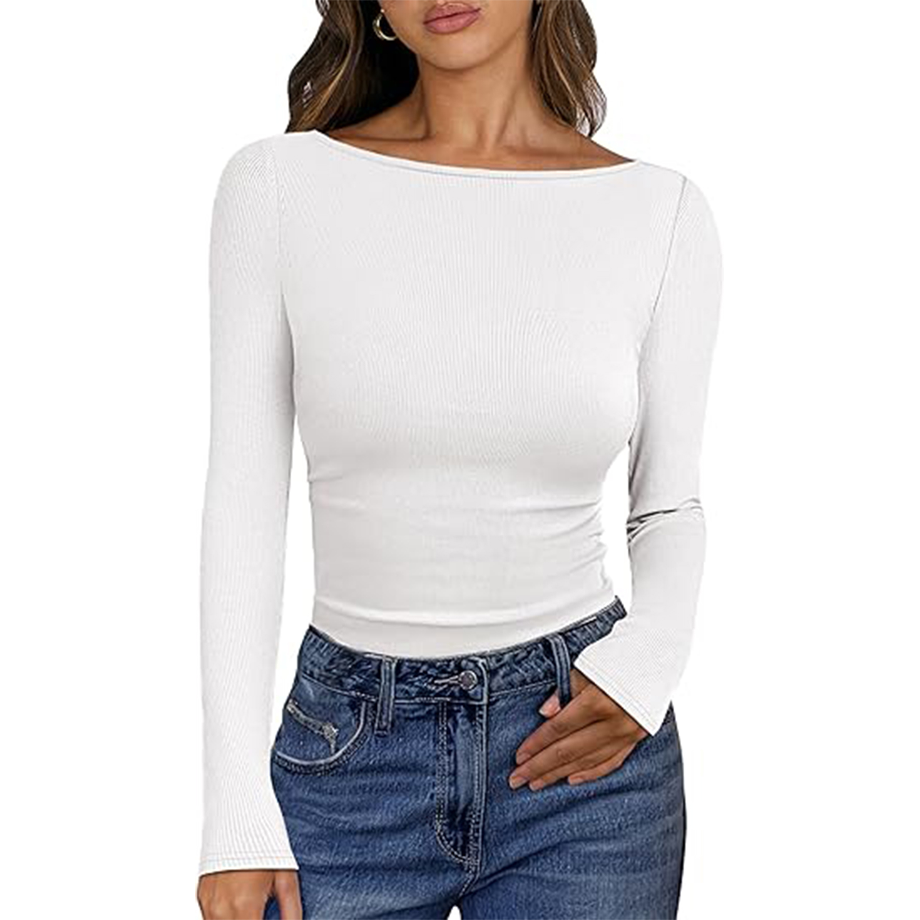 Women Boat Neck Long Sleeve Shirt 10