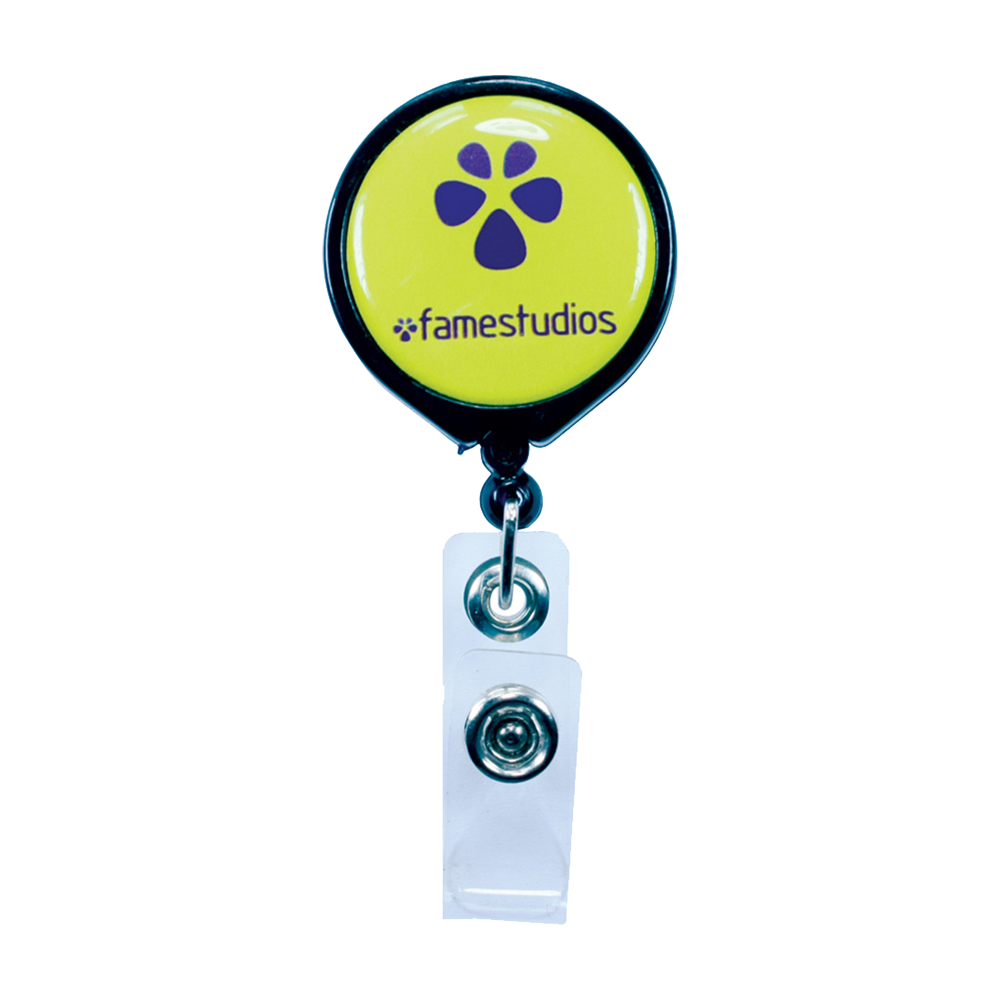 Pull Reel / Badge Reel with Aligator Clip and 1-3/16" diameter round imprint 2