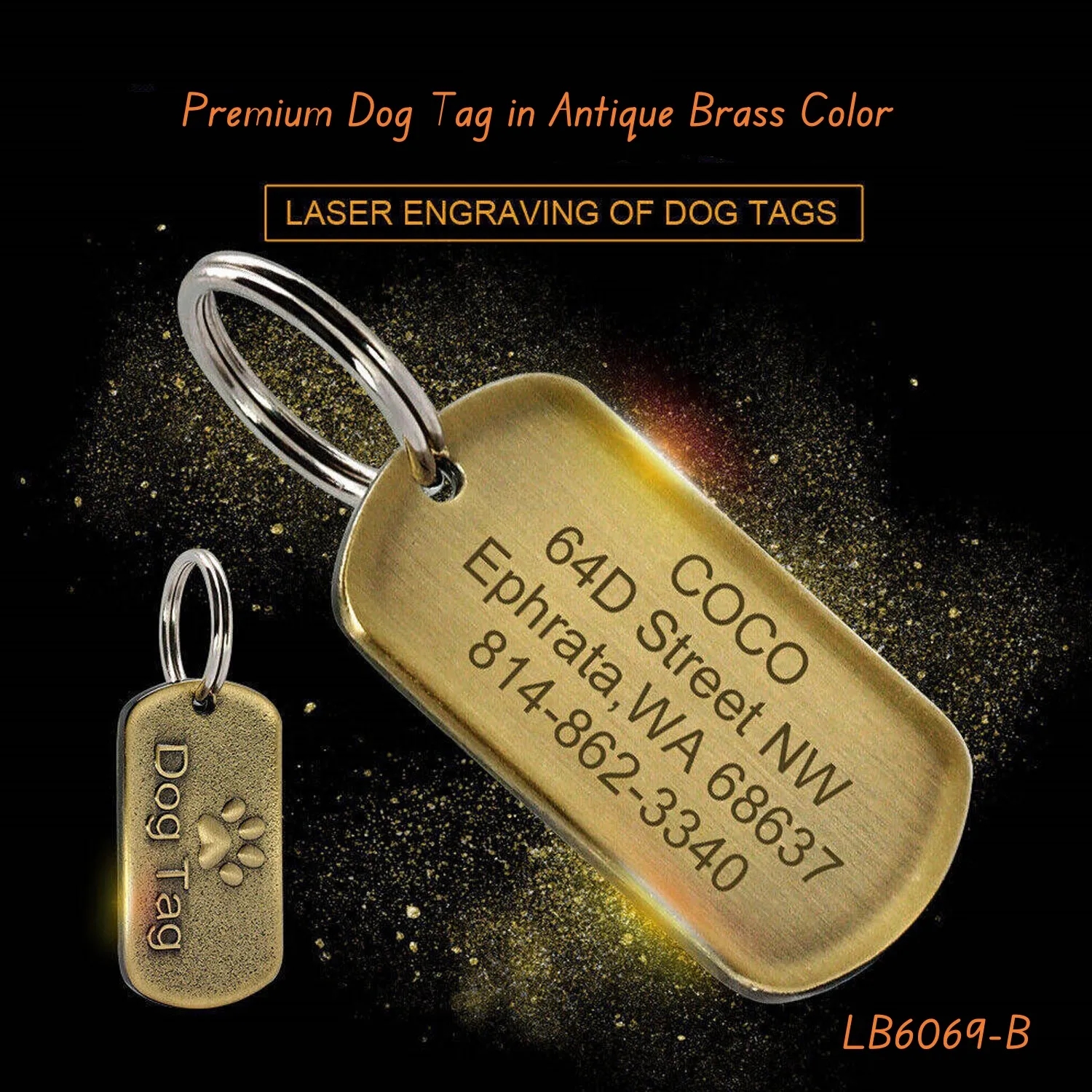 Custom Engraved Pet ID Antique Dog Tag Brass 6