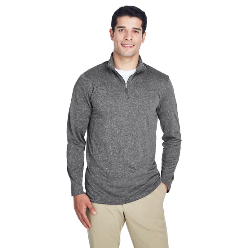 UltraClub Men's Cool & Dry Heathered Performance Quarter-Zip 13