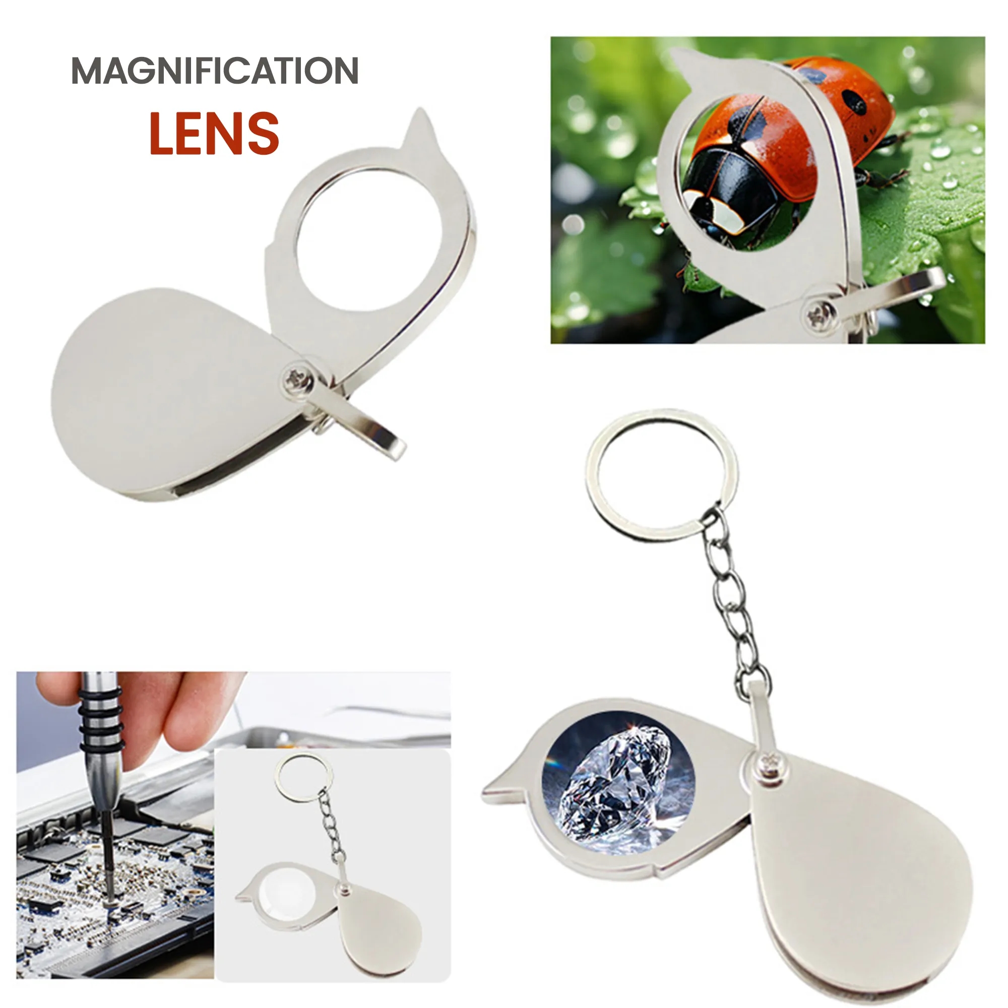 10X Premium Metal Keychain Magnifying Mirror 3