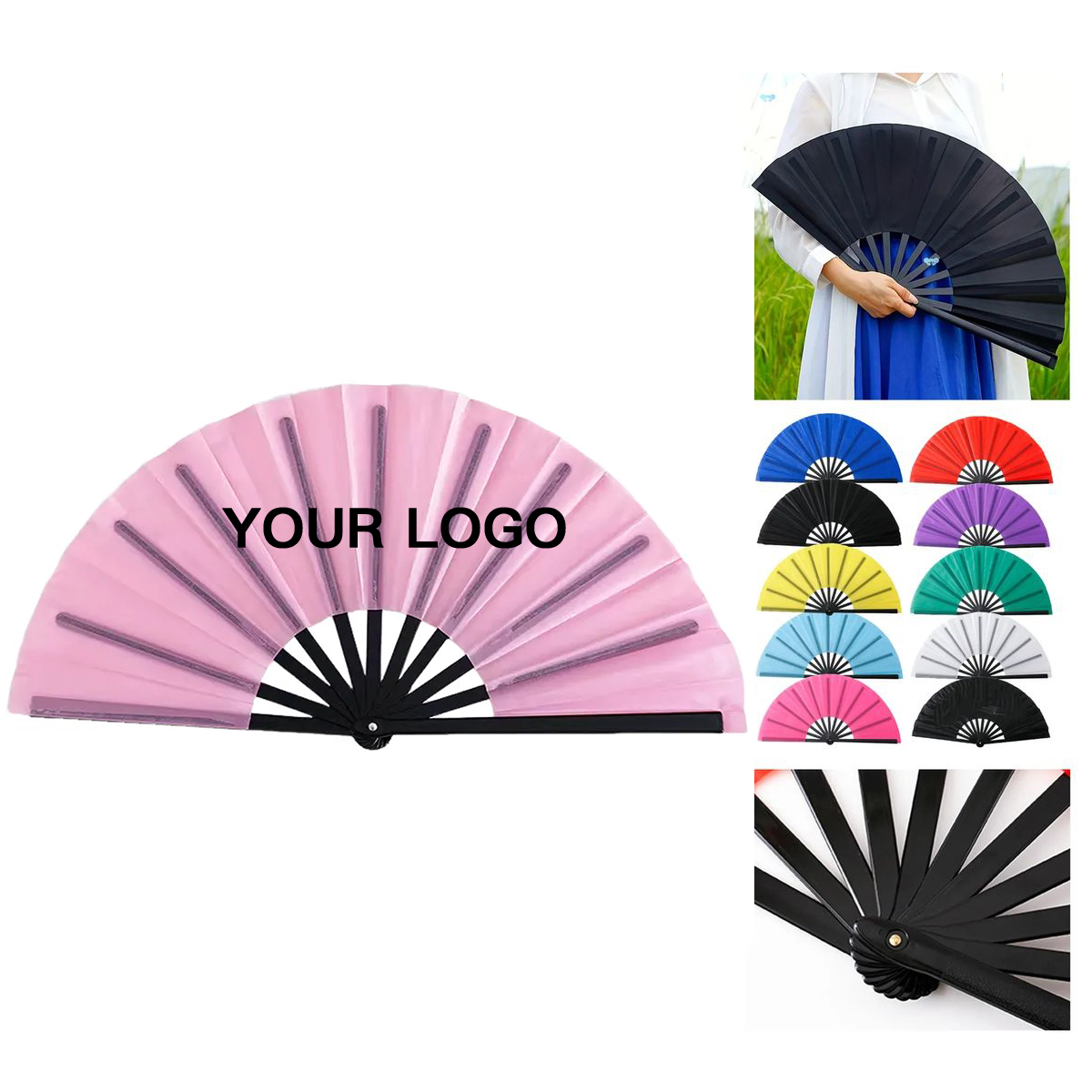 Handheld Folding Fan With Nylon Fabric Blades 12