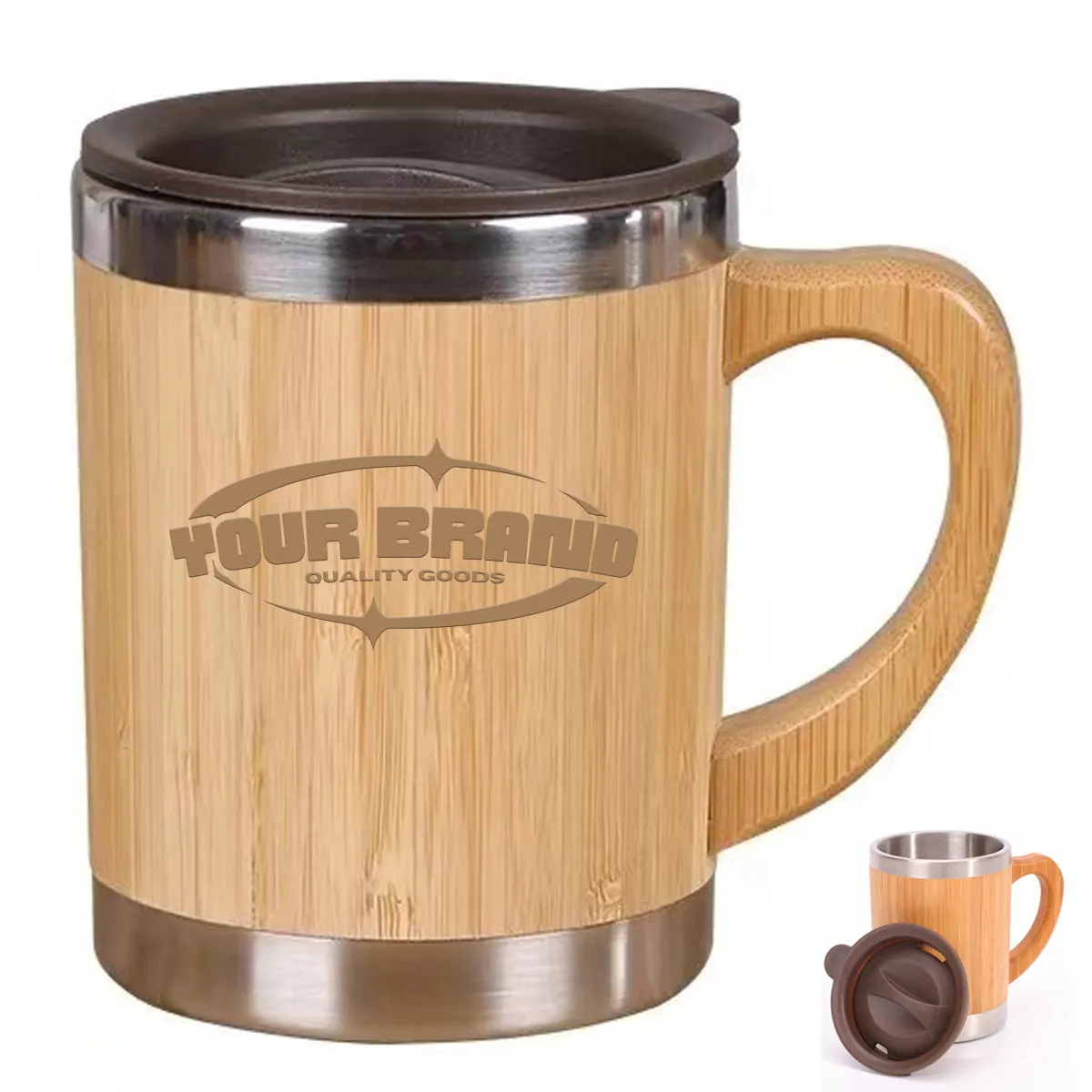 12OZ. Stainless Steel Bamboo Travel Mug with Handle and Lid 2