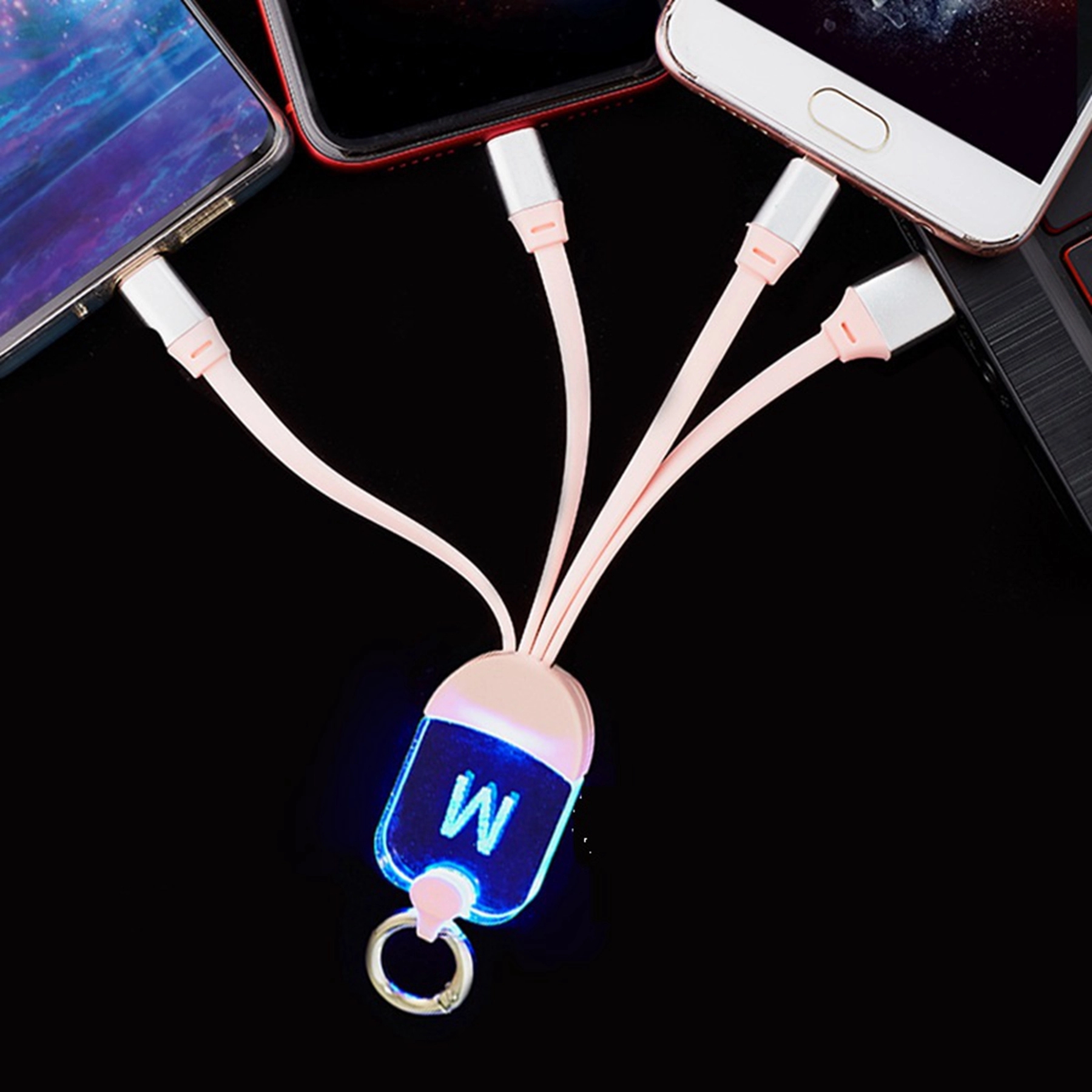 3 in 1 Acrylic Glowing LOGO USB Charging Cable 3