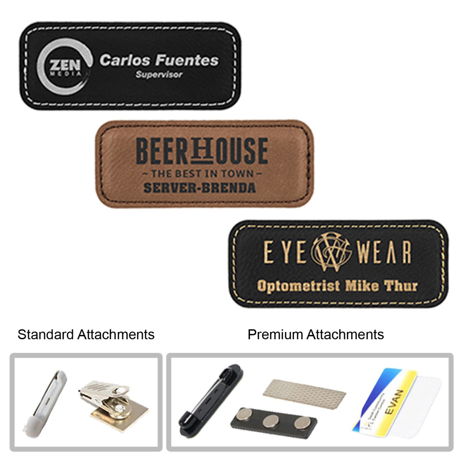 3"W x 1"H Leather Name Badges 2