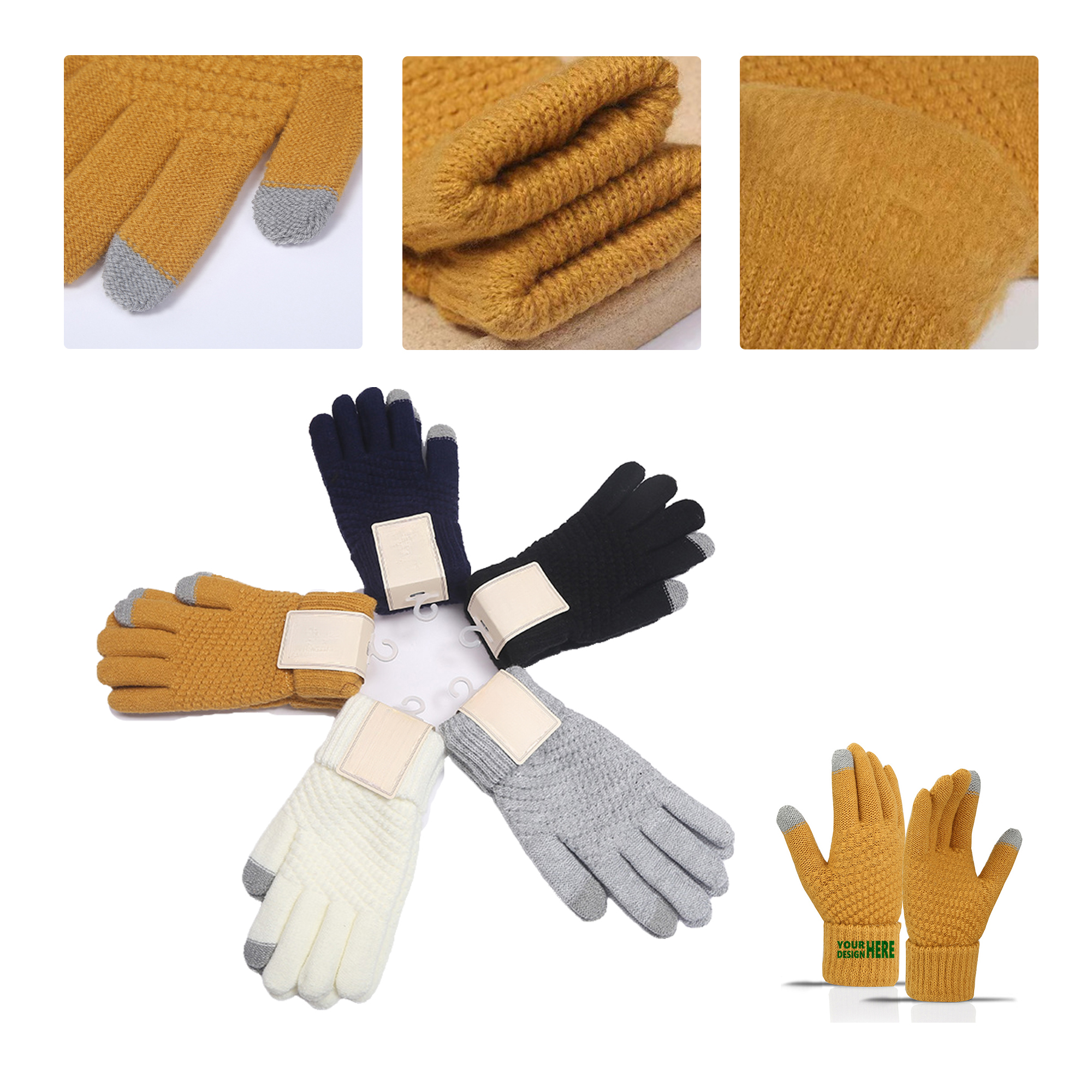 MOQ 50 Winter Touchscreen Knit Gloves with Lined Interior 2