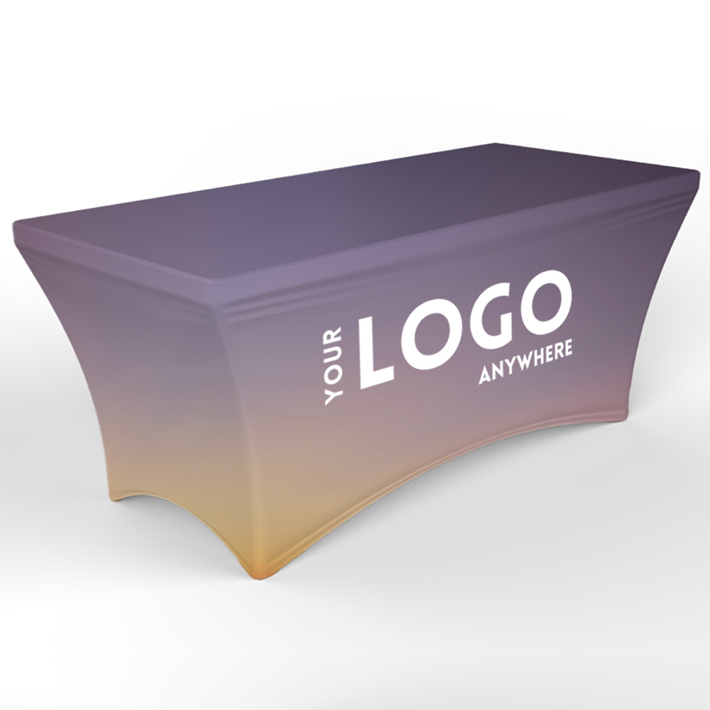 Zipper Back - 6' Fitted, 4 Sided Contour Stretch All-Over Imprint Table Cover
