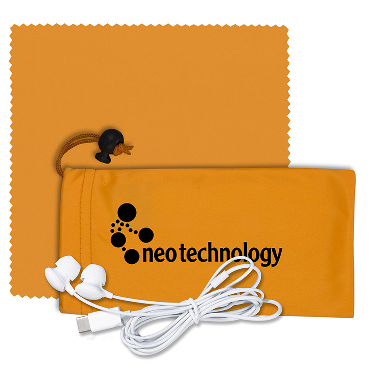 Mobile Tech Earbud Kit with Microfiber Cloth in Microfiber Cinch Pouch 8