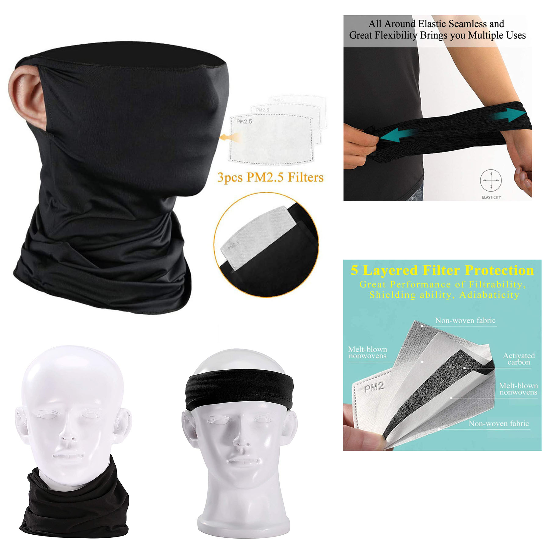 Face Mask Bandanas For Men Women With PM2.5 Filter 2