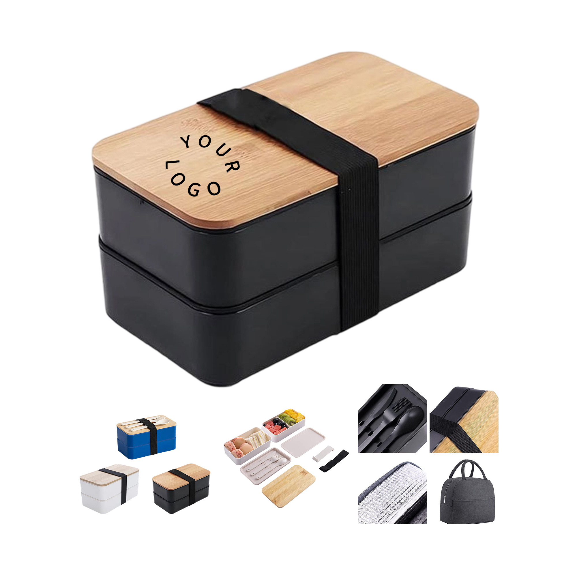 PP Plastic Bento Lunch Box With Bamboo Lid Two Layer Storage 7.5" Length 2