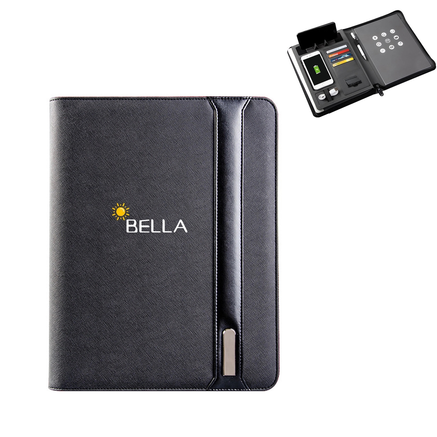 A4 Padfolio Leather Folder Waterproof W/ 6000Mah Power Bank 1