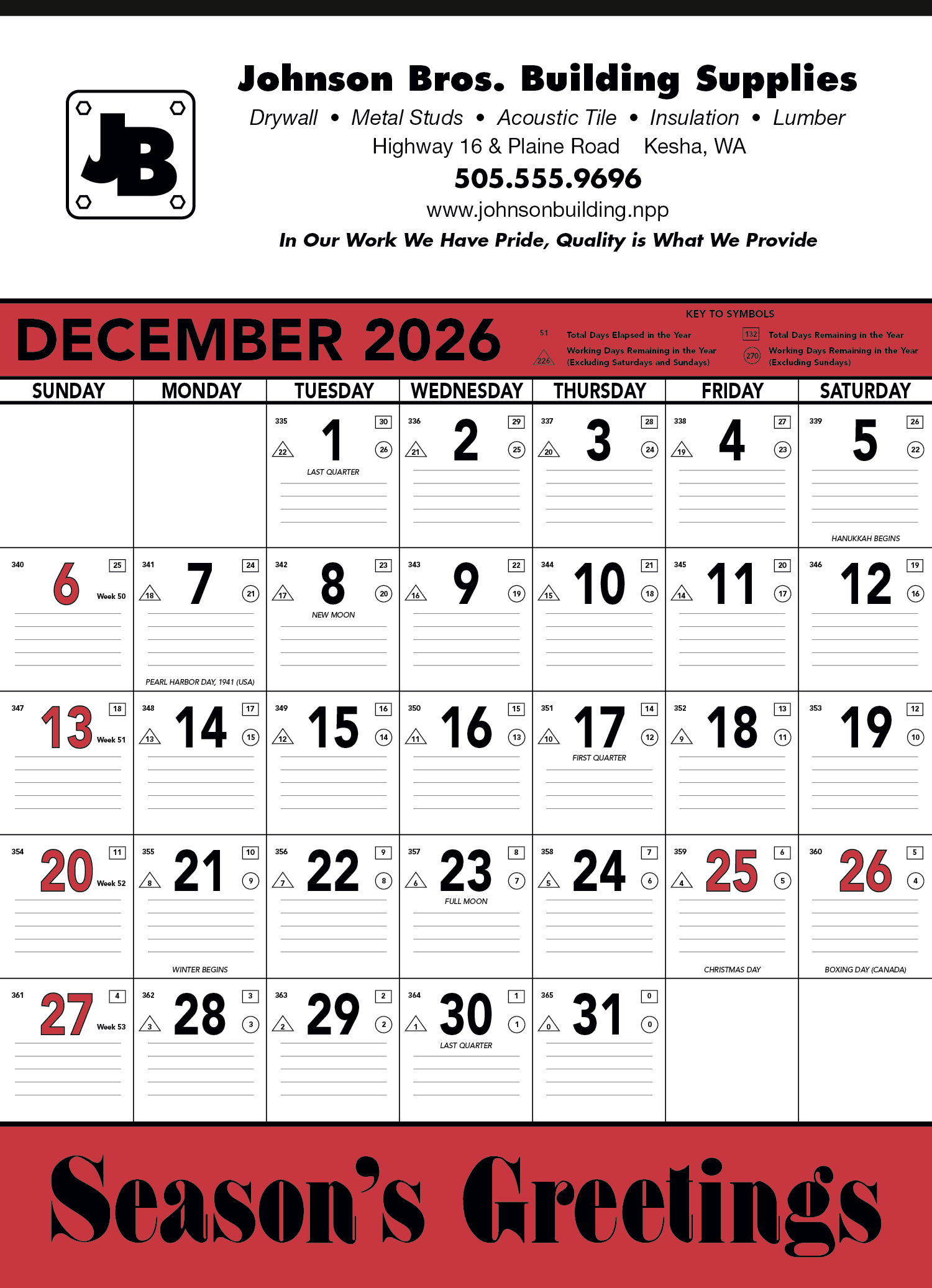 Triumph® Calendars Red & Black Contractor Memo Calendar 14