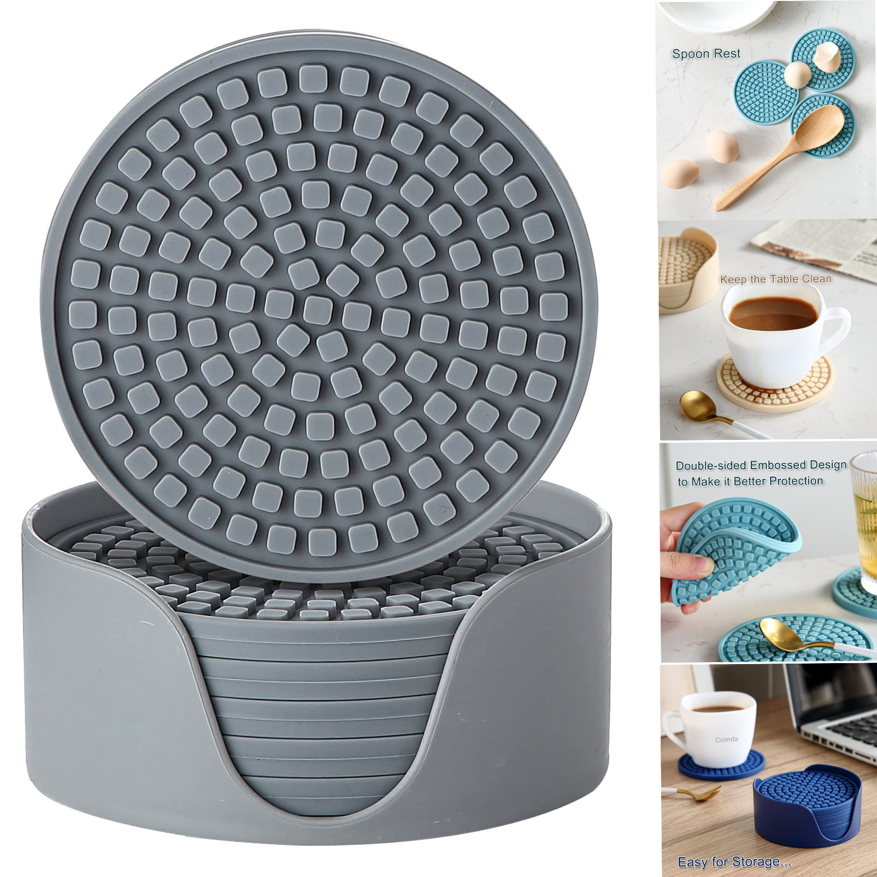 Silicone Drink Coasters with Holder 2