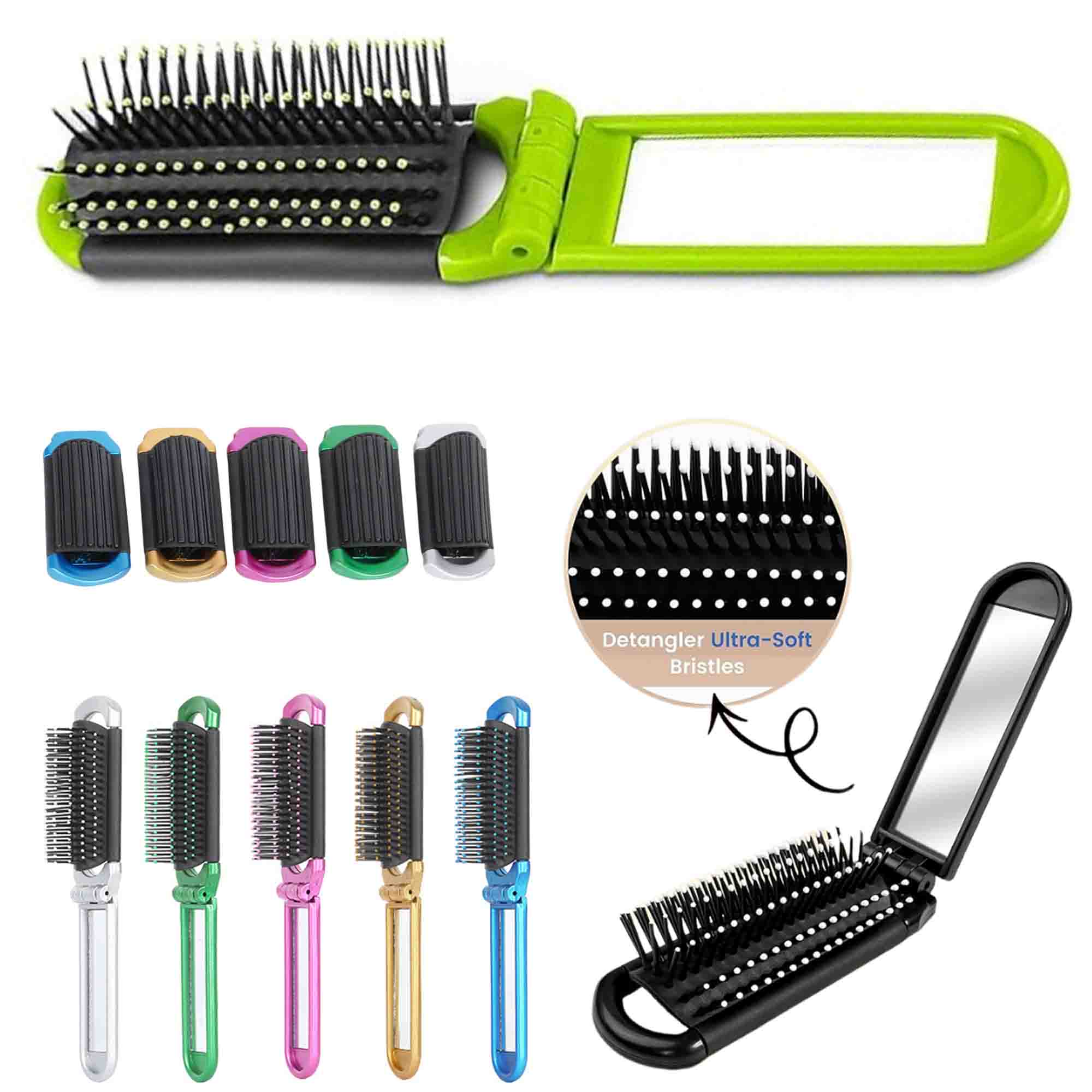 Mini Folding Hair Brush With Mirror 2