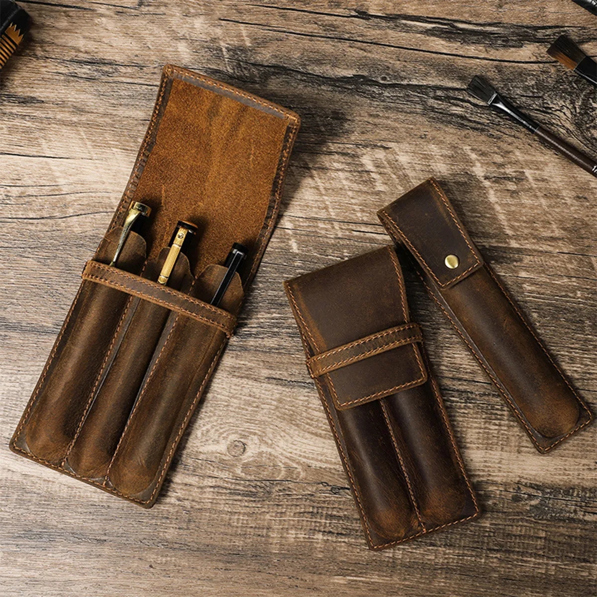 Genuine Leather Pen Case with Alloy Snap Buttom 3