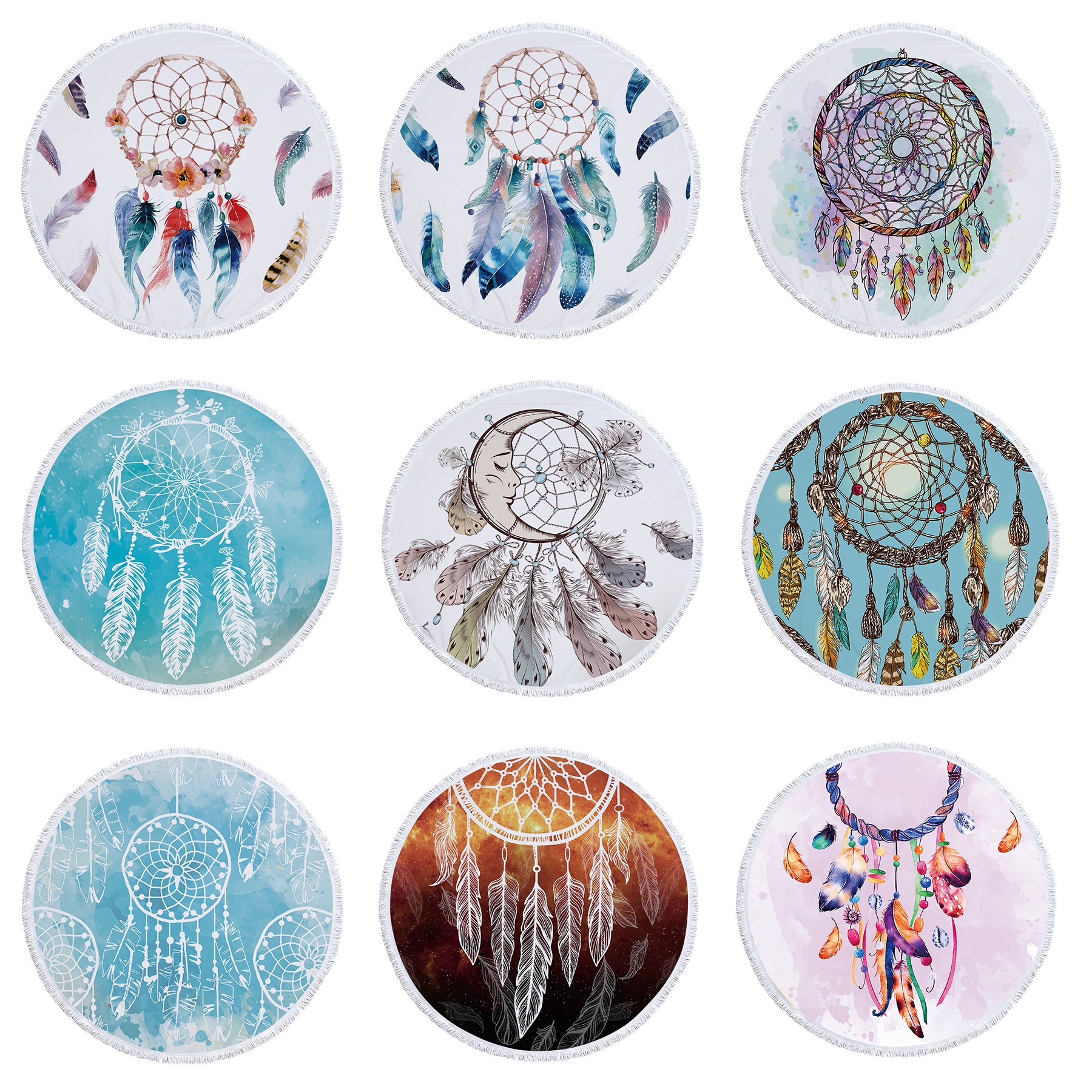 Dreamcatcher Printing Round Beach Towel With Tassels 9
