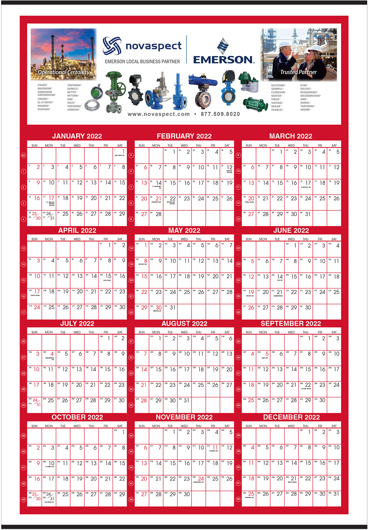 GIANT Full Color Yearly View Wall Calendar with weekly numbering