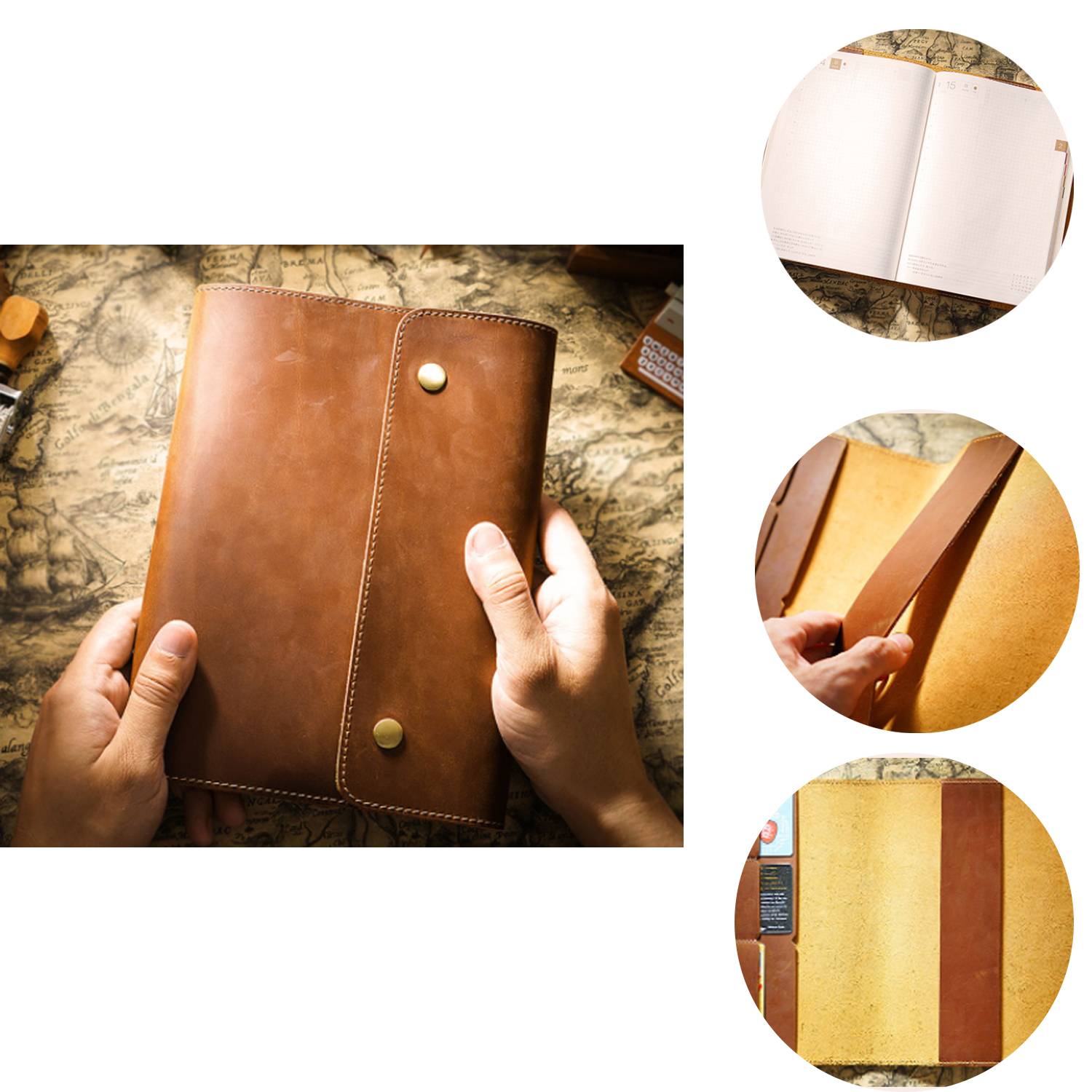 Cowhide Hand Ledger Notebook 3