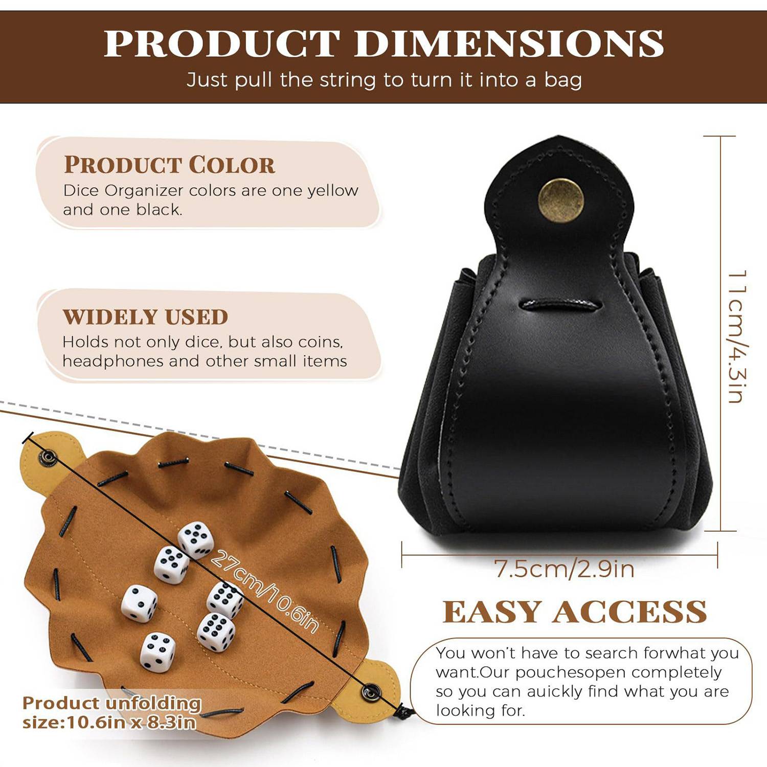 Mini PU Leather Drawstrin Dice Bag 8